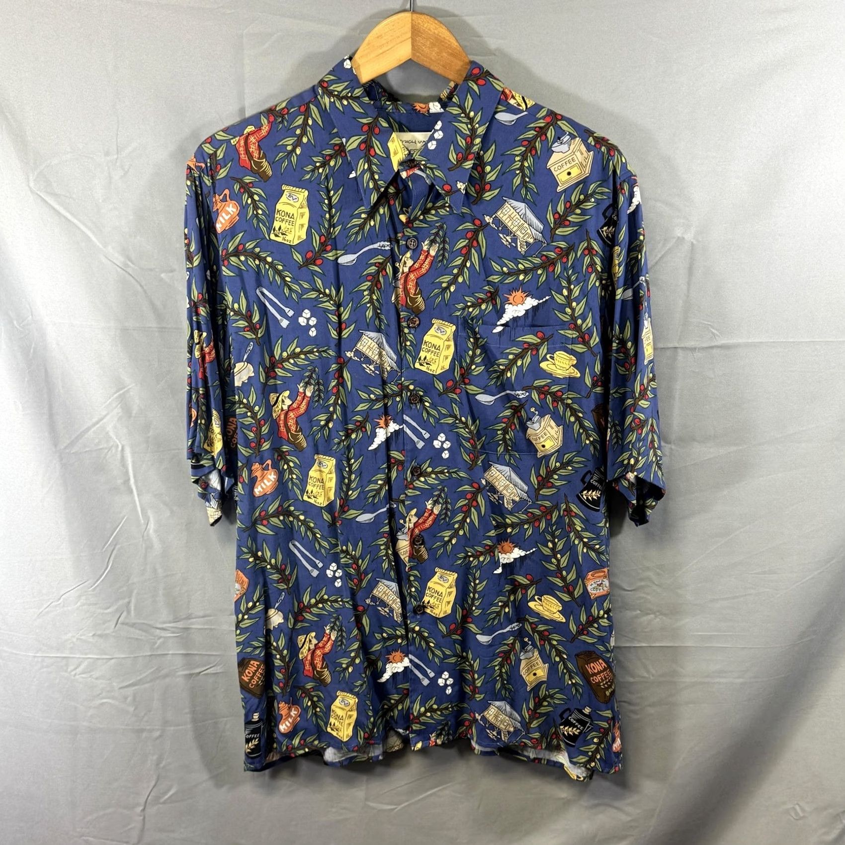 Reyn Spooner Reyn Spooner Shirt Mens Large Blue Coffee Print Hawaiian Viscose Button Up Size US L / EU 52-54 / 3 - 2 Thumbnail