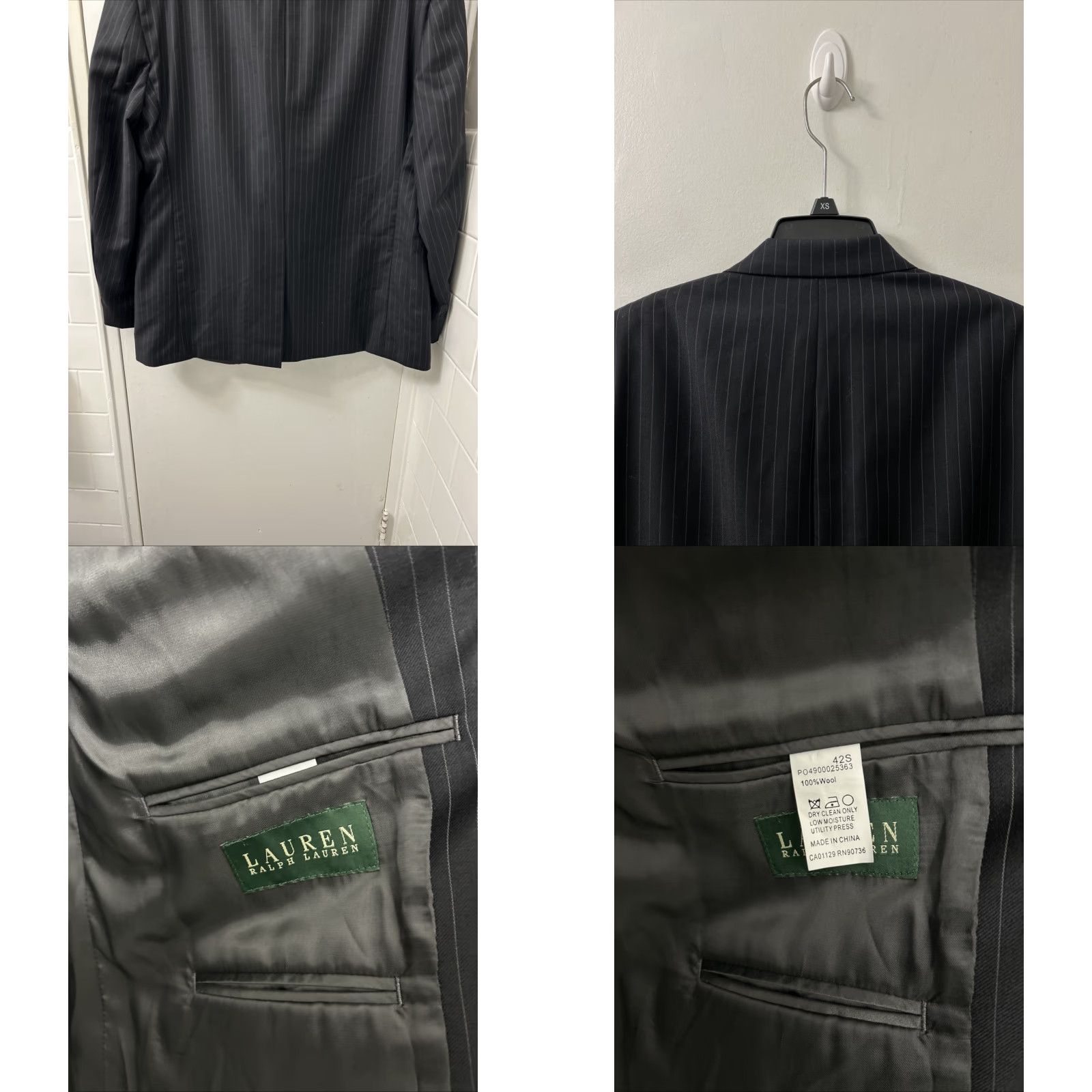 Ralph Lauren Lauren Ralph Lauren Blazer Mens 42S Black Wool Tweed Striped 2-Button Notch Lapel Long Suit Jacket Size 42R - 8 Thumbnail