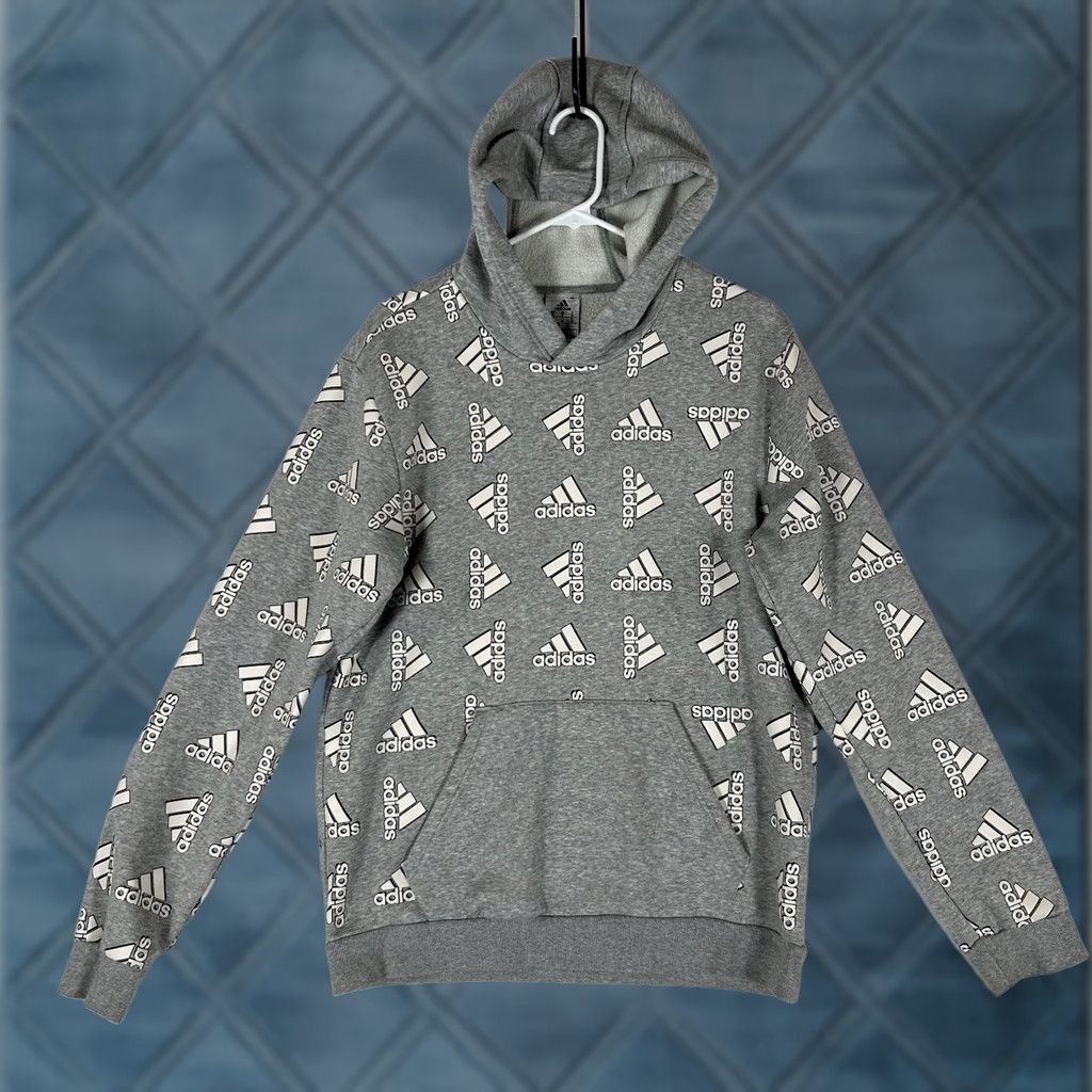 Adidas Adidas Hoodie Mens Medium Gray All Over Print Graphic Print Hooded Sweatshirt Sports Shirt? Size US M / EU 48-50 / 2 - 1 Thumbnail