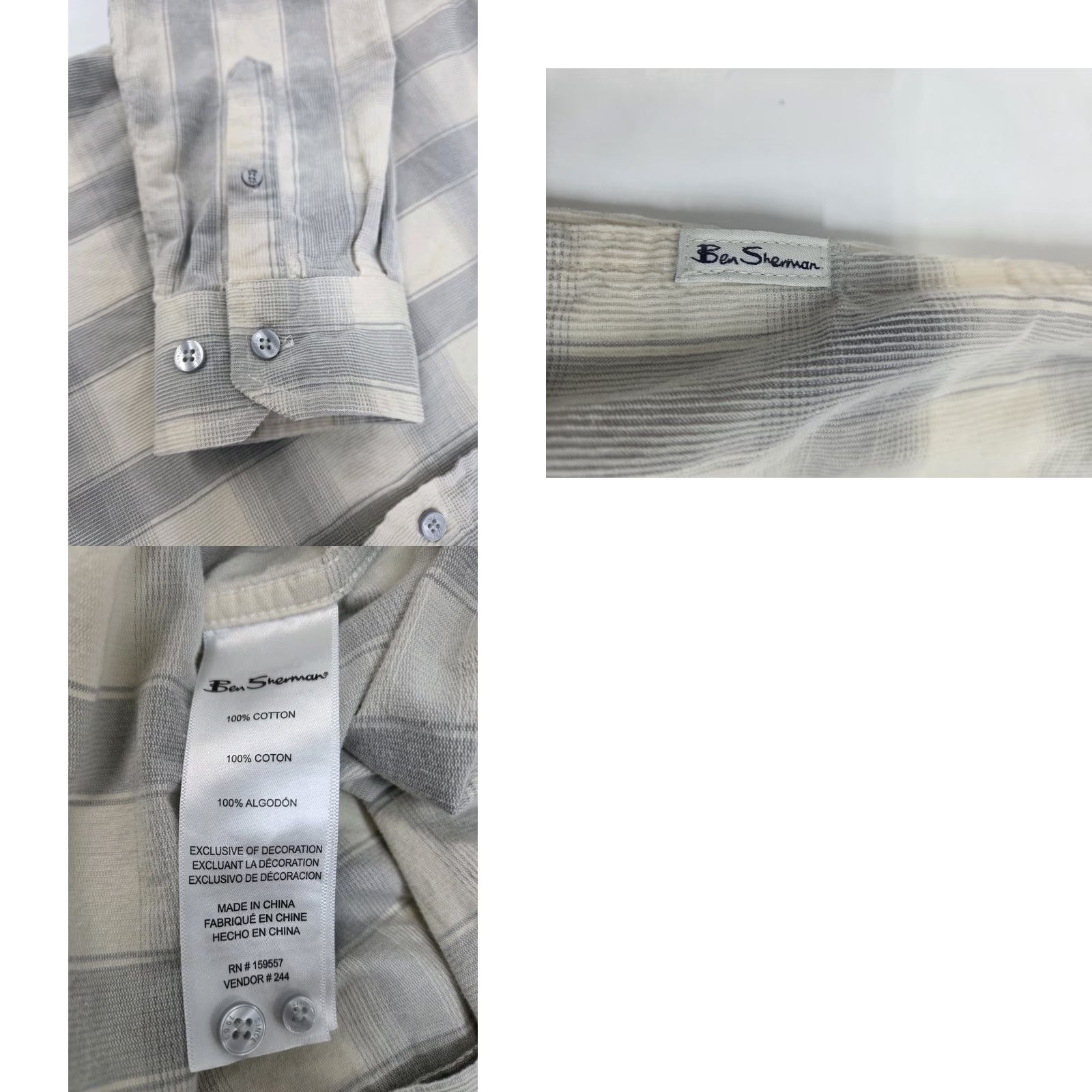 Ben Sherman Ben Sherman Mens Long Sleeve Beige/Grey Plaid Cotton Shirt L Corduroy Button-Up Pocket Embroidered Classic Fall Winter Spring Casual Travel Canary Size US L / EU 52-54 / 3 - 8 Thumbnail