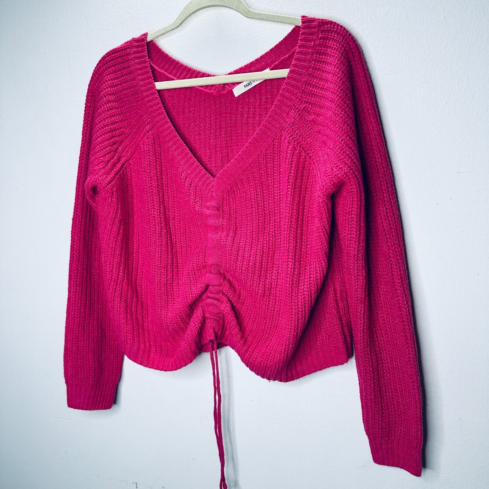 Other Paris & Me Pink VNeck Long Sleeve Adjustable Ruched Sweater Size S / US 4 / IT 40 - 2 Thumbnail