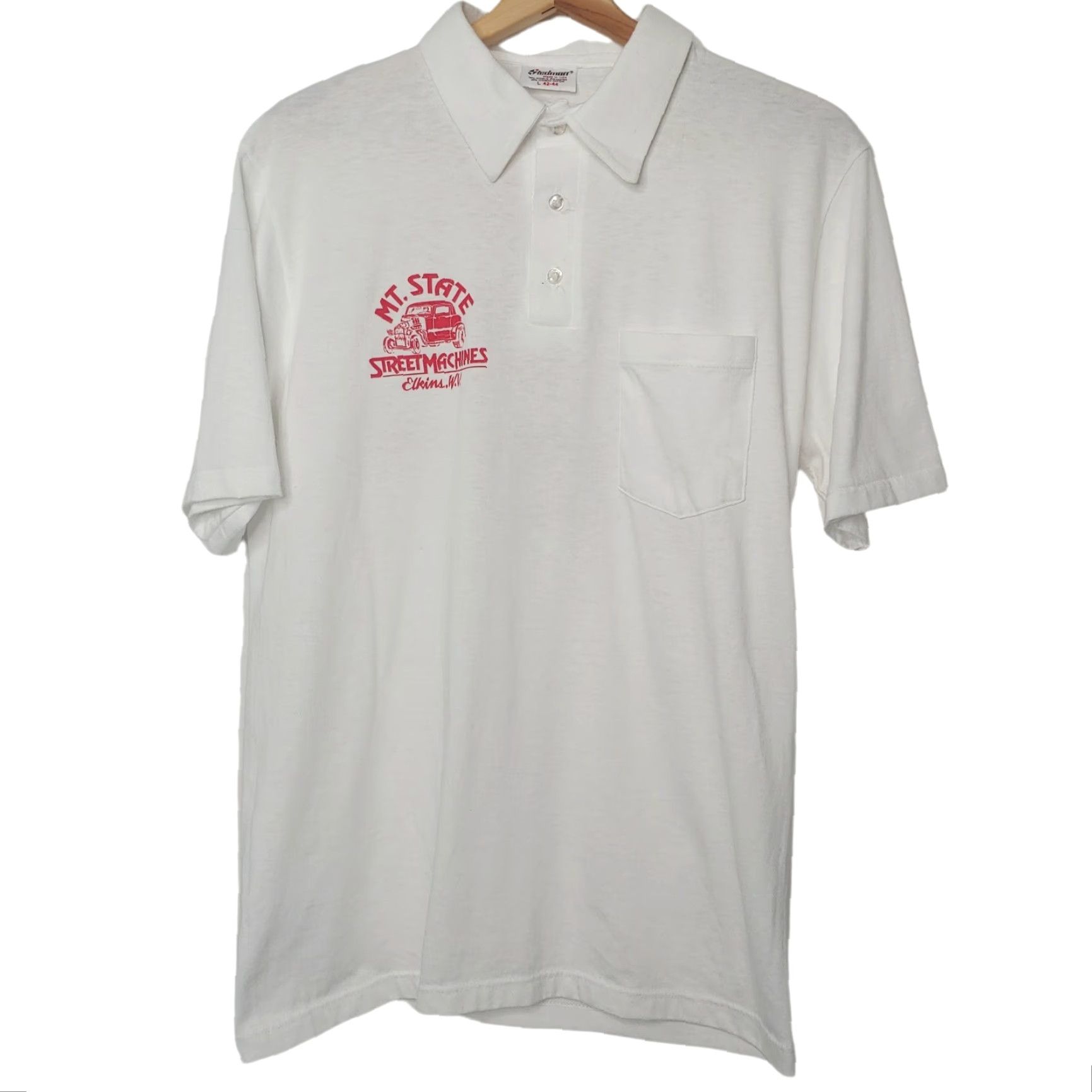 Vintage VINTAGE Single Mountain State Street Machines Polo Shirt L White Men Short Sleeve Collared Graphic Print Car Club 90s Hot Rod Boys Girls Mens Womens Size US L / EU 52-54 / 3 - 3 Thumbnail