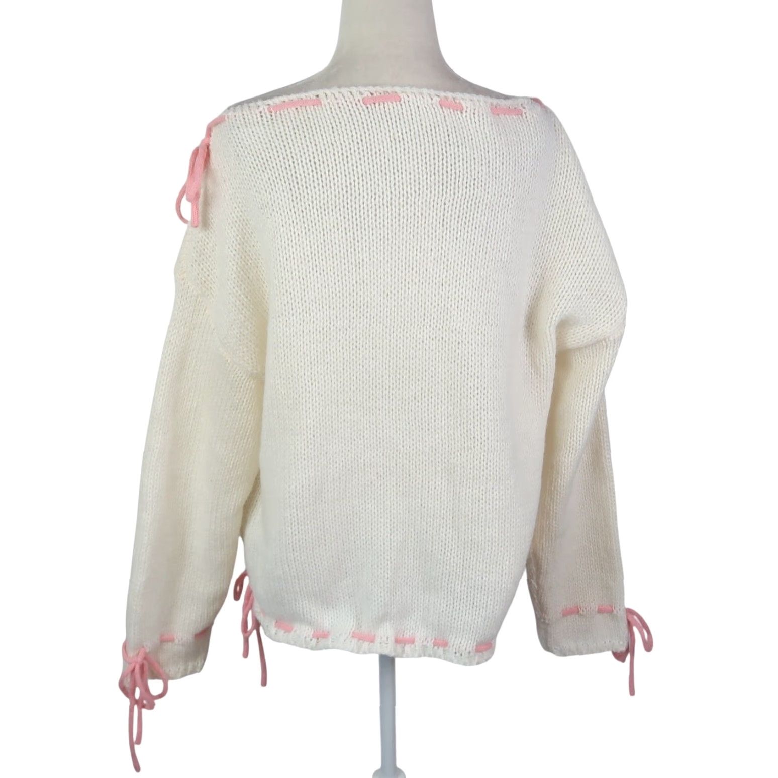 Fashion Nova fashion nova Cream Sweater L Women Long Sleeve Pullover Casual Acrylic Bow Drawstring Pink Coquette L Size L / US 10 / IT 46 - 4 Thumbnail