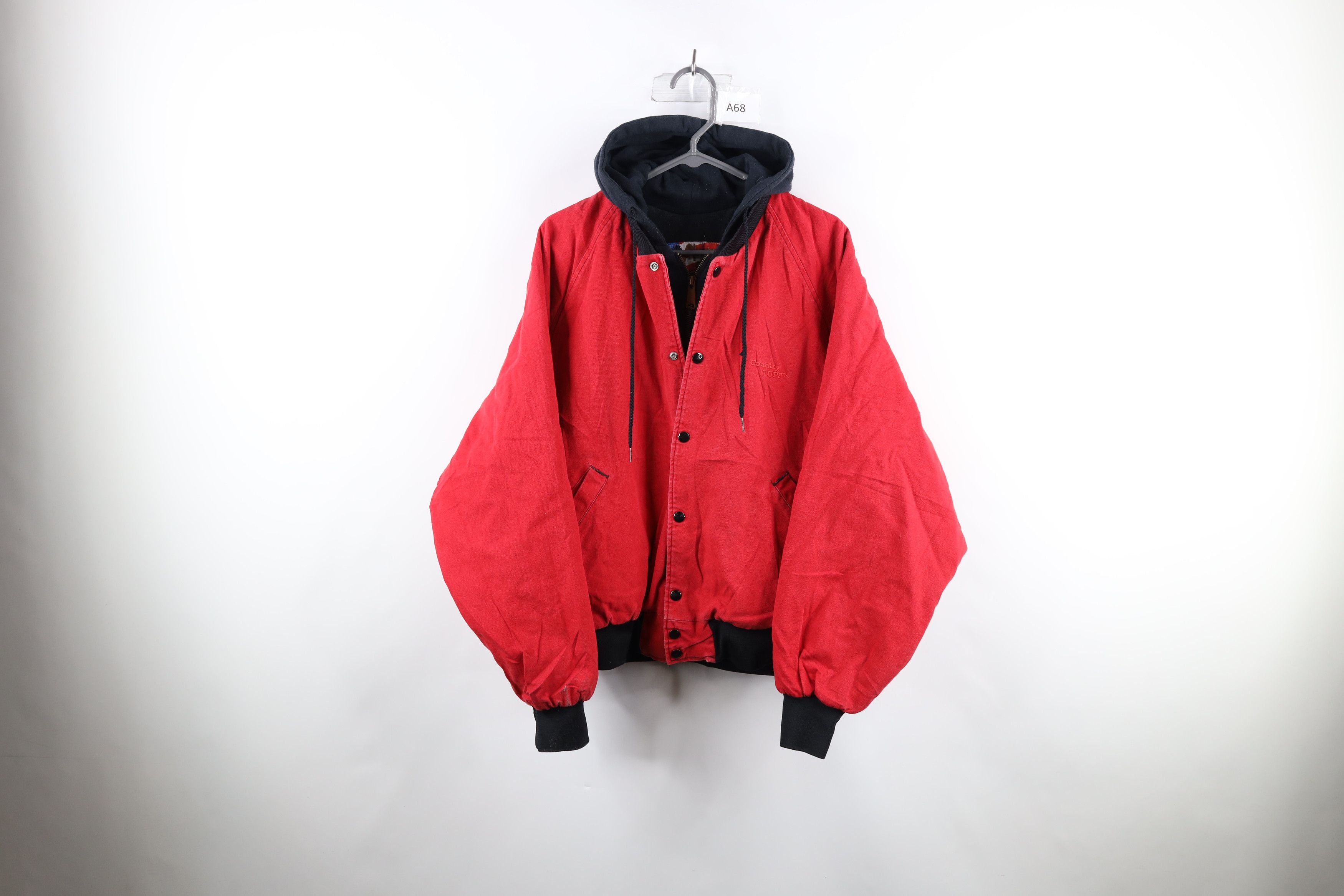Vintage Vintage 90s Streetwear Lined Hooded Canvas Jacket Red USA Size US XL / EU 56 / 4 - 1 Thumbnail