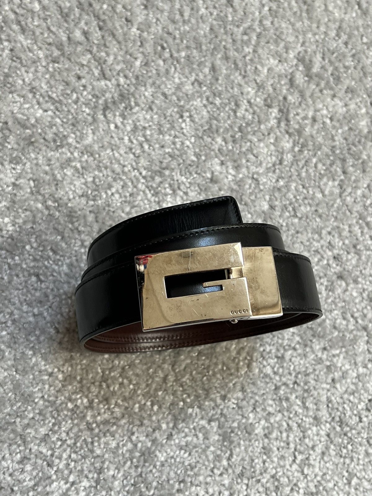 Gucci Gucci Square G Buckle Black Leather Belt Size ONE SIZE - 4 Thumbnail