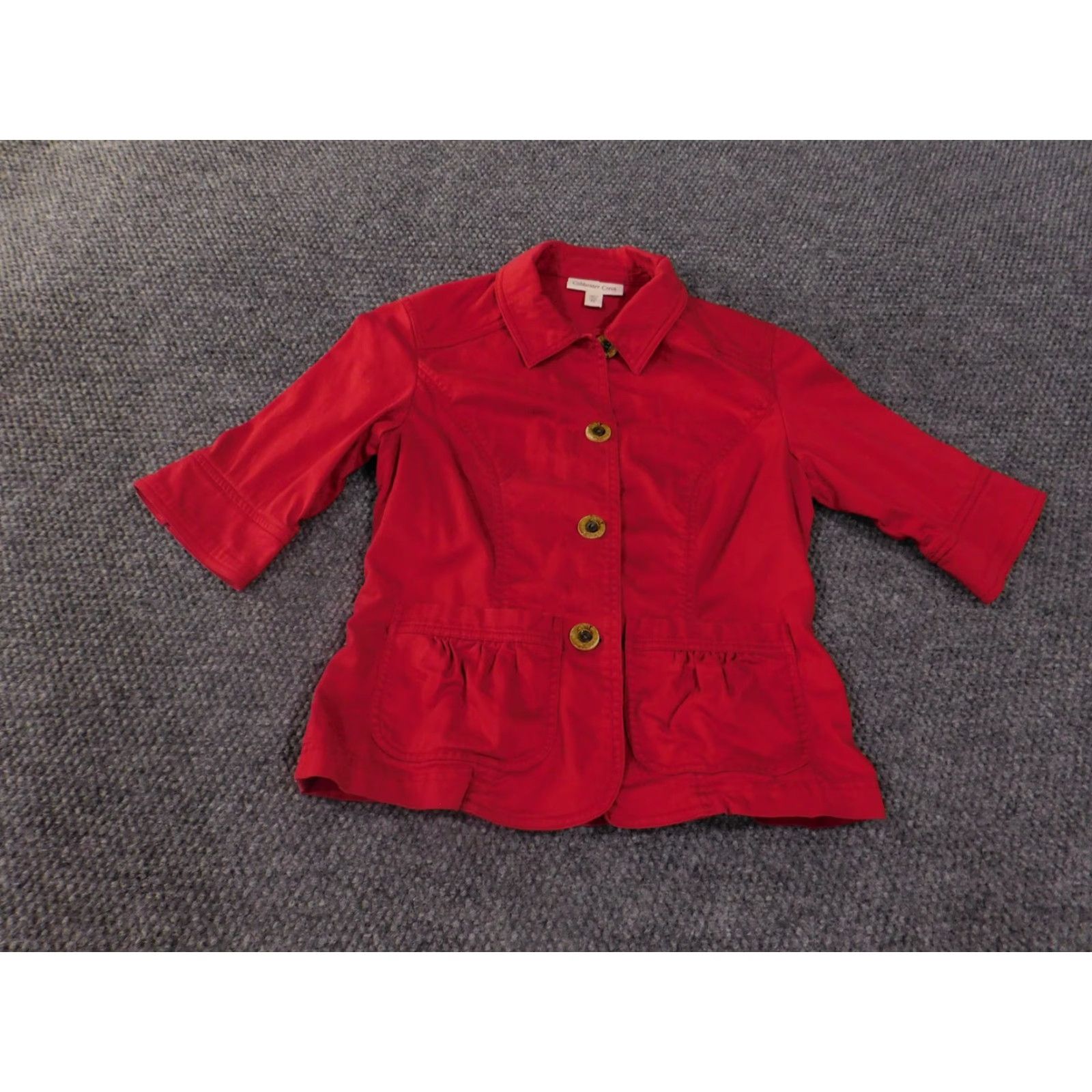 Coldwater Creek Coldwater Creek Jacket Womens Small Button Up 3/4 Sleeve Cotton Blend Pockets Red Solid Twill Vintage No Womens Menus Size S / US 4 / IT 40 - 2 Thumbnail