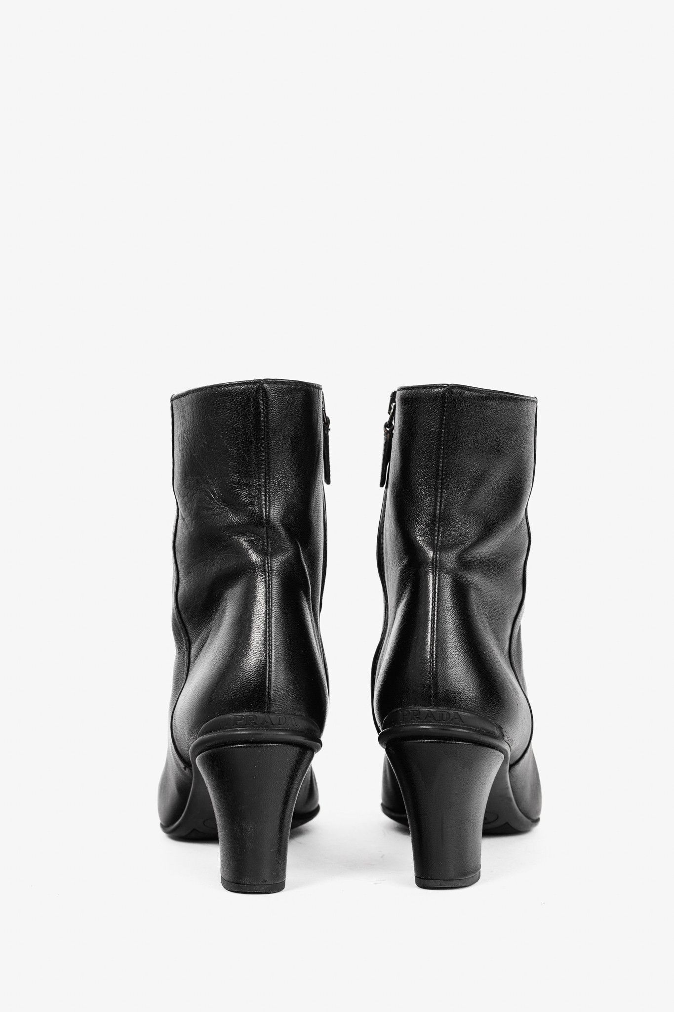 Prada Prada Black Leather Almond-Toe Ankle Boots Size US 7.5 / IT 37.5 - 3 Thumbnail
