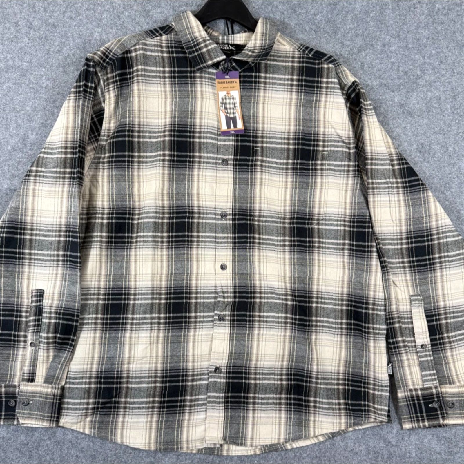 Eddie Bauer Eddie Bauer Shirt Mens 2XL Flannel Cream Black Plaid Button-Up Long Sleeve NWT Size US XXL / EU 58 / 5 - 3 Thumbnail