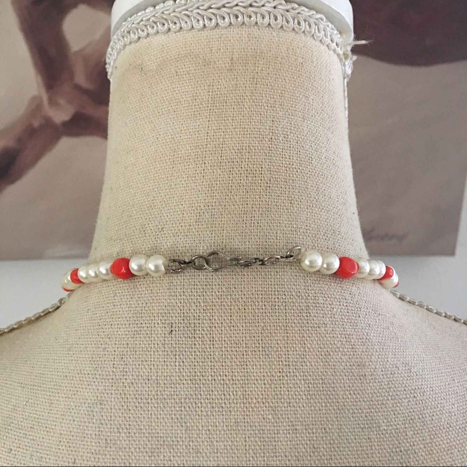Vintage Vintage handcrafted pearl and carnelian choker necklace Size ONE SIZE - 4 Thumbnail