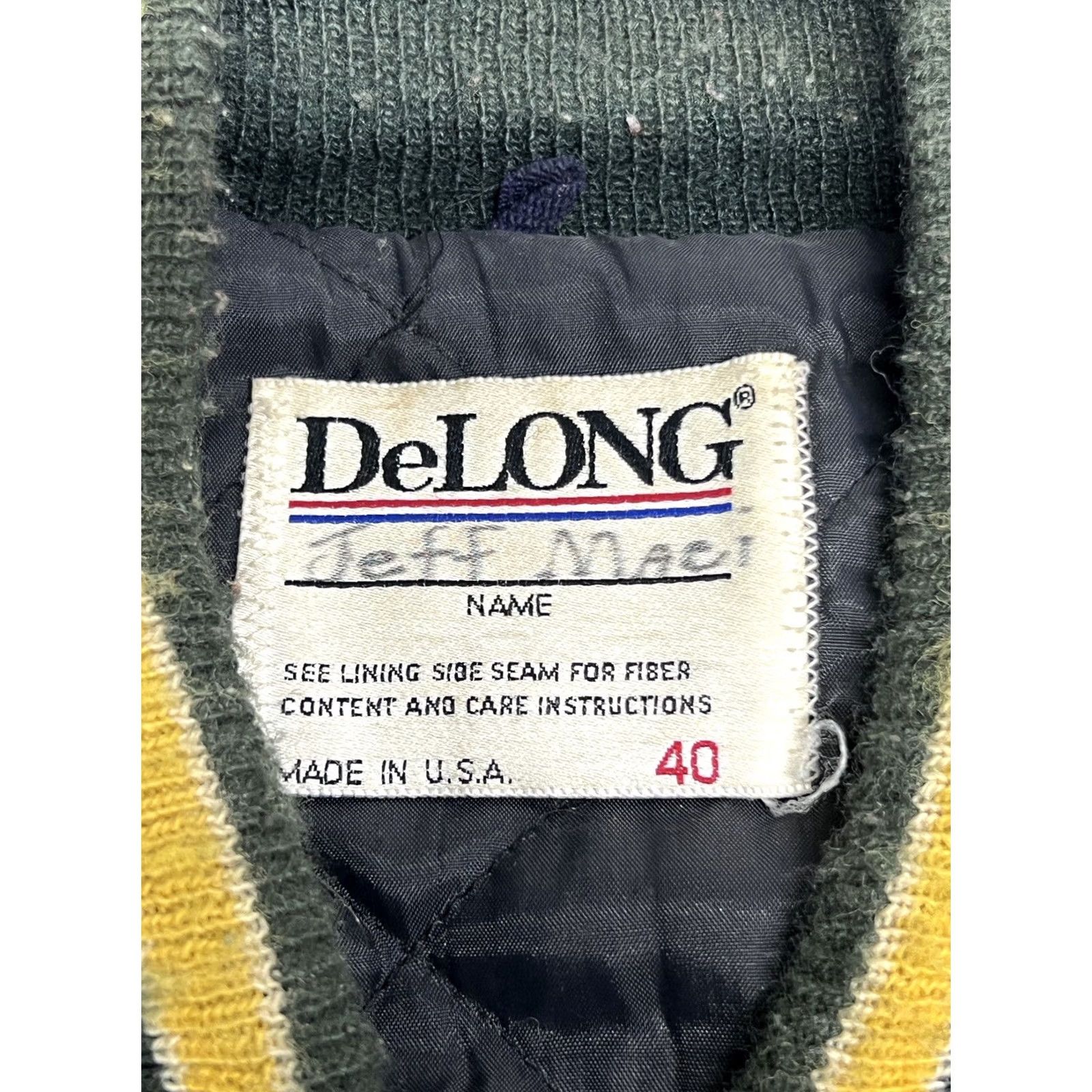 Vintage DeLONG Varsity Jacket Wool / Leather ISA Made Green Yellow Green Bay Packers 40 Mens Jacket Vintage 70s 80s 90s Size US XXS / EU 40 - 7 Thumbnail