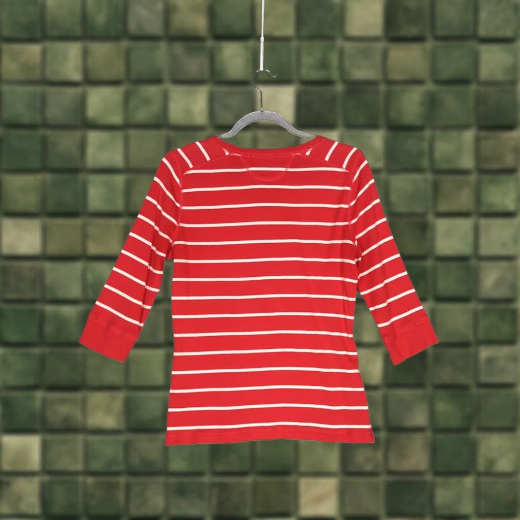 Ralph Lauren VINTAGE Lauren Ralph Lauren Top Women M Red Striped 3/4 Sleeve 100% Cotton Henley Shirt Size M / US 6-8 / IT 42-44 - 1 Thumbnail