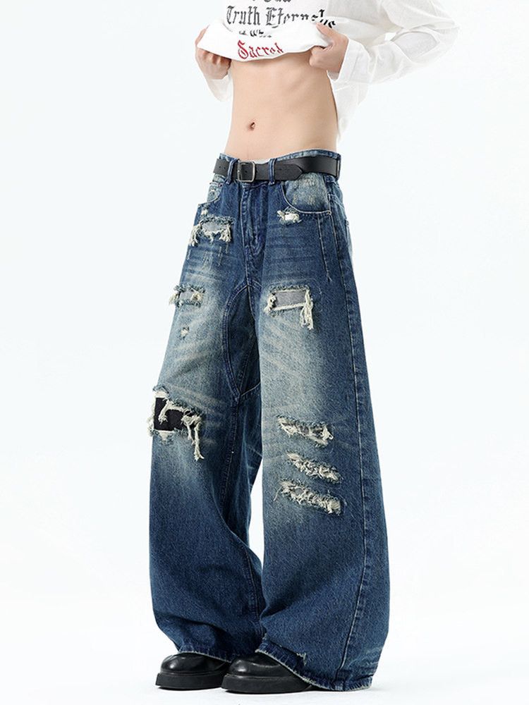 Vintage Men's American Retro Patchwork Distressed Ripped Jeans Size US 32 / EU 48 - 5 Thumbnail