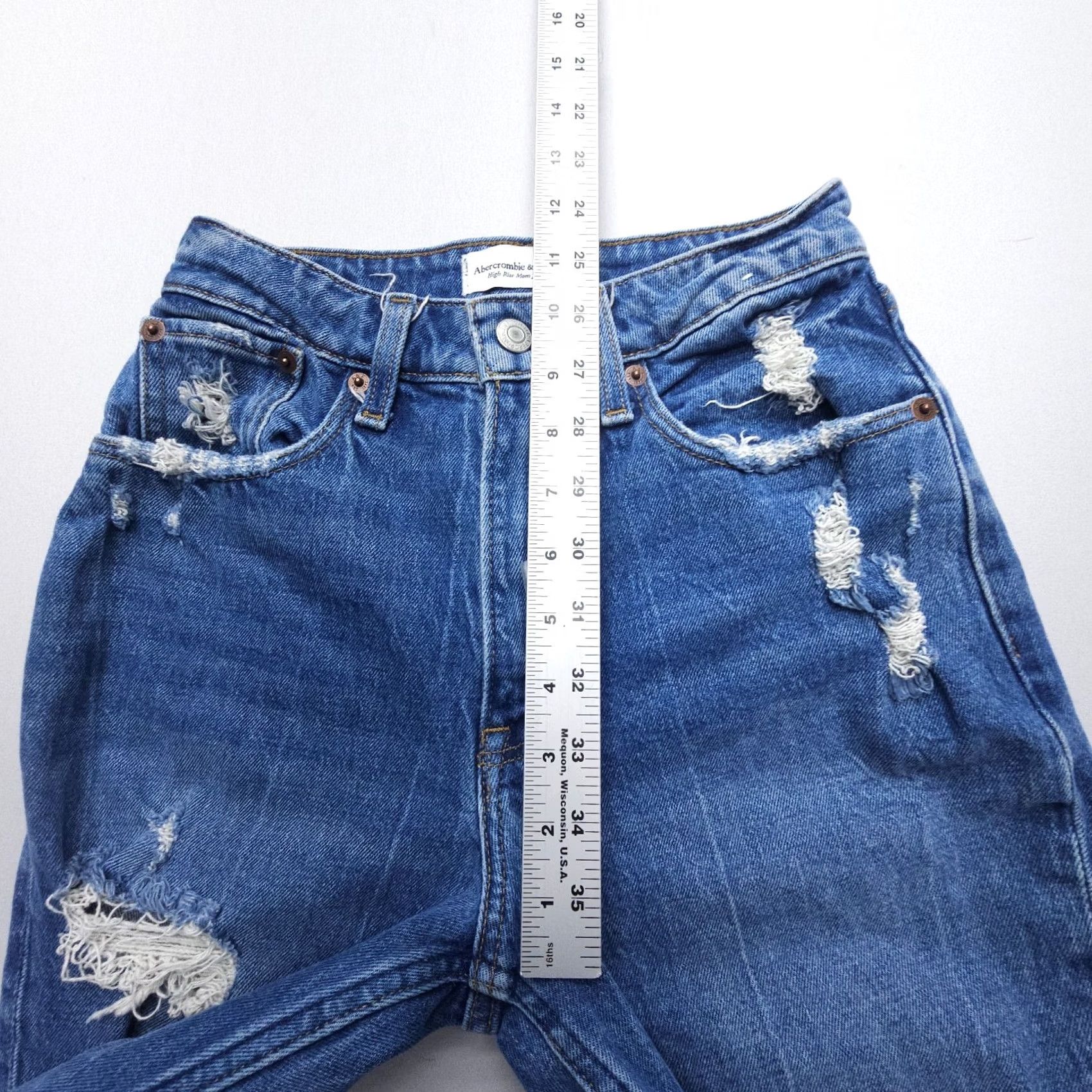 Abercrombie & Fitch Abercrombie & Fitch High Rise Mom Jeans Womens 00 / 24 Distressed Curve Love Denim Blue 90s Jeans Womens Regular 5-Pocket Size 24" / US 00 / IT 34 - 6 Thumbnail