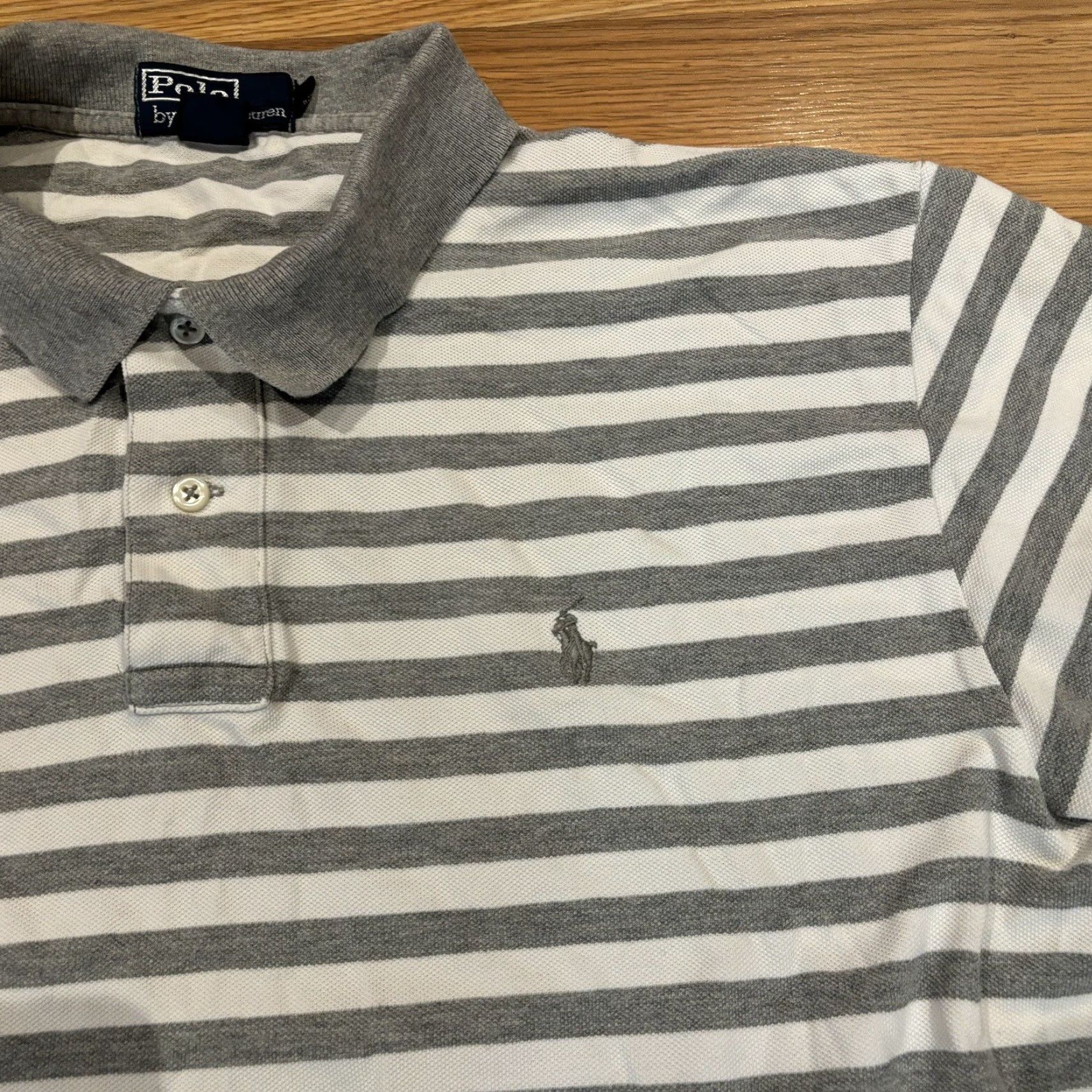 Polo Ralph Lauren Polo Ralph Lauren Shirt Gray Striped Polo Short Sleeve Collared Preppy Mens Sz L Size US L / EU 52-54 / 3 - 2 Thumbnail