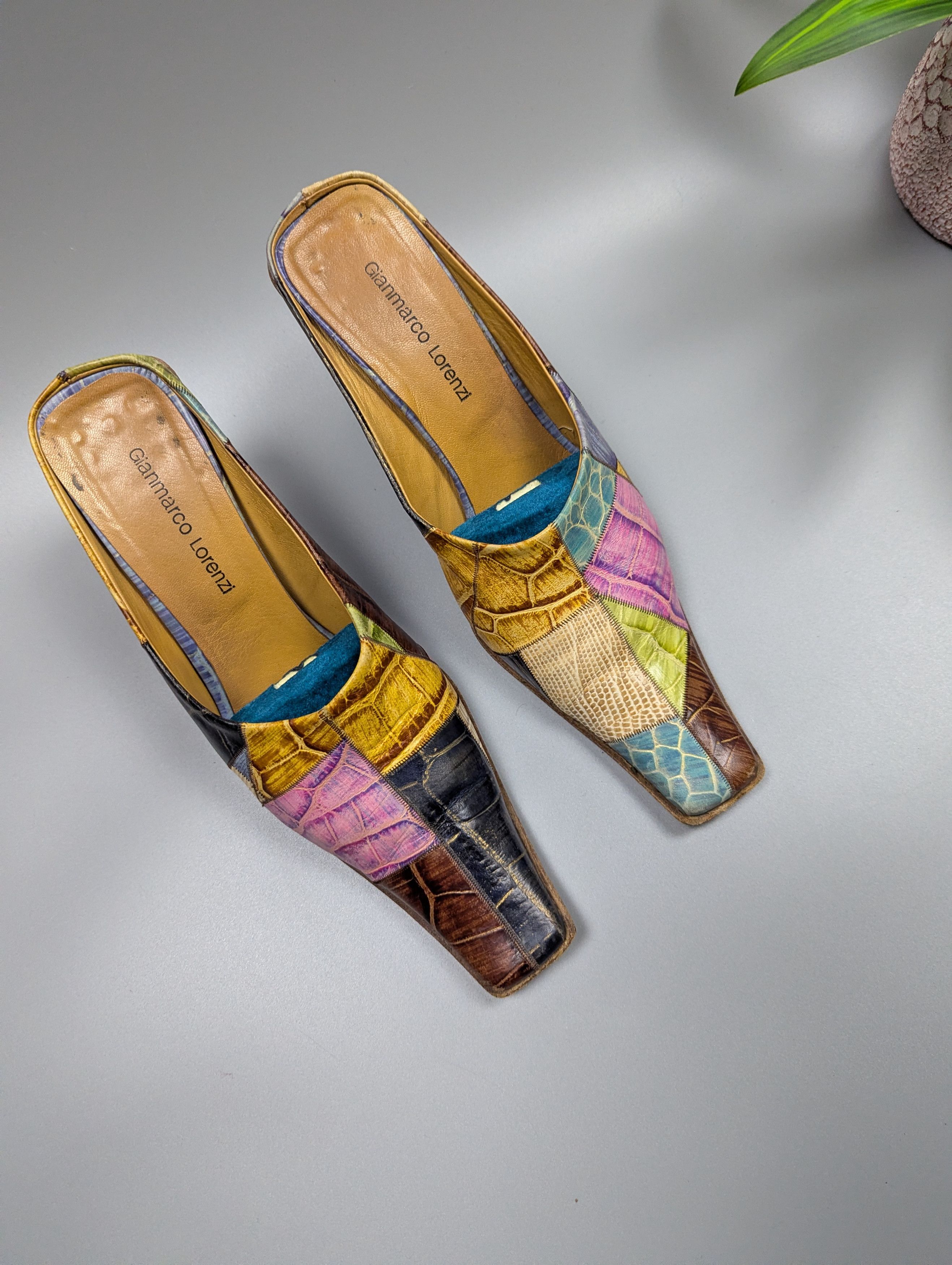 Vintage Rare VTG Y2K Gianmarco Lorenzi Crocodile Leather Mules Heels Size US 7.5 / IT 37.5 - 4 Thumbnail