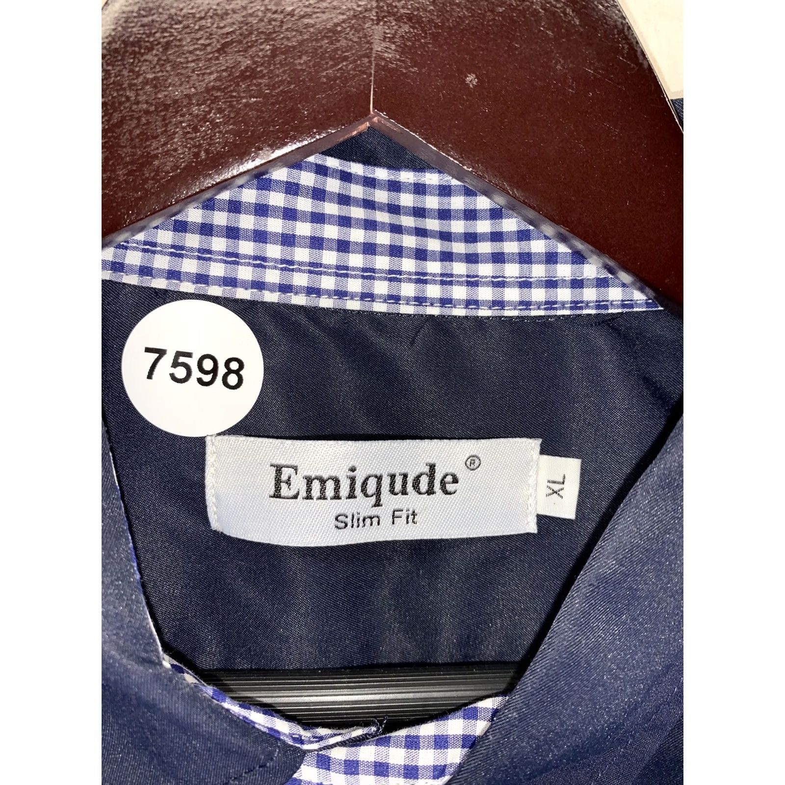 Vintage Emiqde Mens Navy Blue Slim Fit Dress Shirt XL NWT-7598 Size 46R - 4 Thumbnail