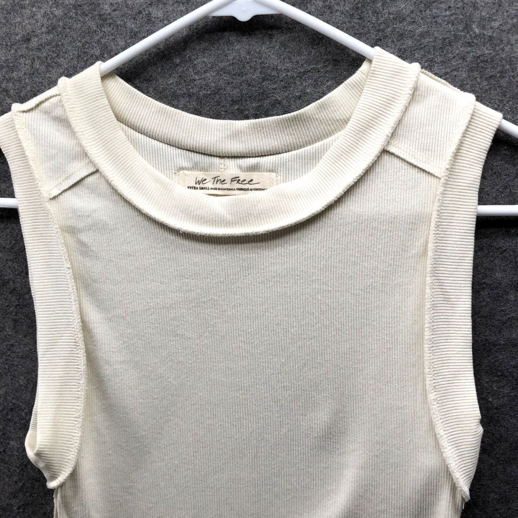 Vintage We The Free Muscle Tank Womens XS Ivory Ribbed Round Hem Crewneck Sleeveless Knit Cotton Blend Basic Bohemian All Seasons Slim Casual Ventage? Size XS / US 0-2 / IT 36-38 - 4 Thumbnail