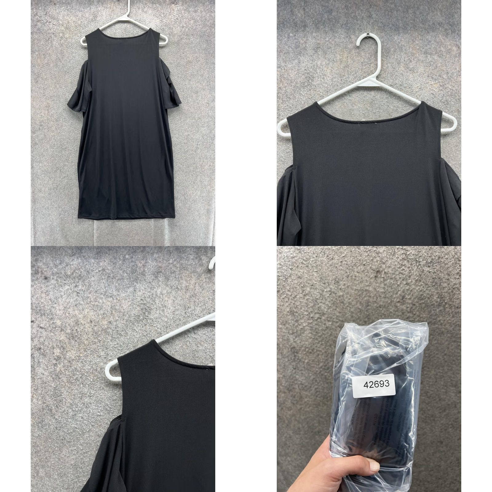 Vintage Chico's Shirt Dress Womens 2 Black Cold Shoulder Ruffle Scoop Neck Short Knit Dress Shirt Size XS / US 0-2 / IT 36-38 - 8 Thumbnail