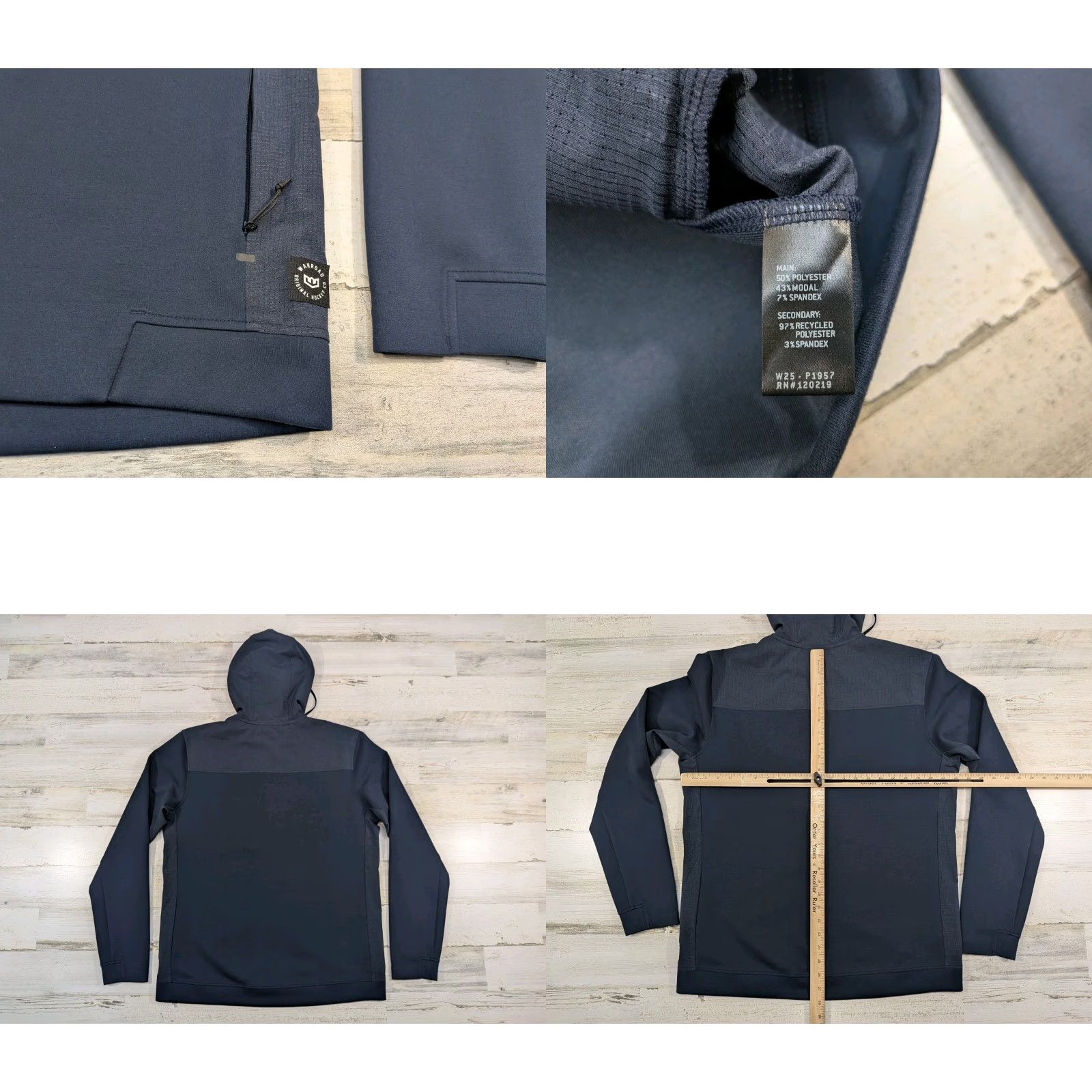 Warroad Hoodie Mens Large Navy Full Zip Performance Stretch Hooded Zip Pockets Logo Winter Fall Sports Outdoor Mens