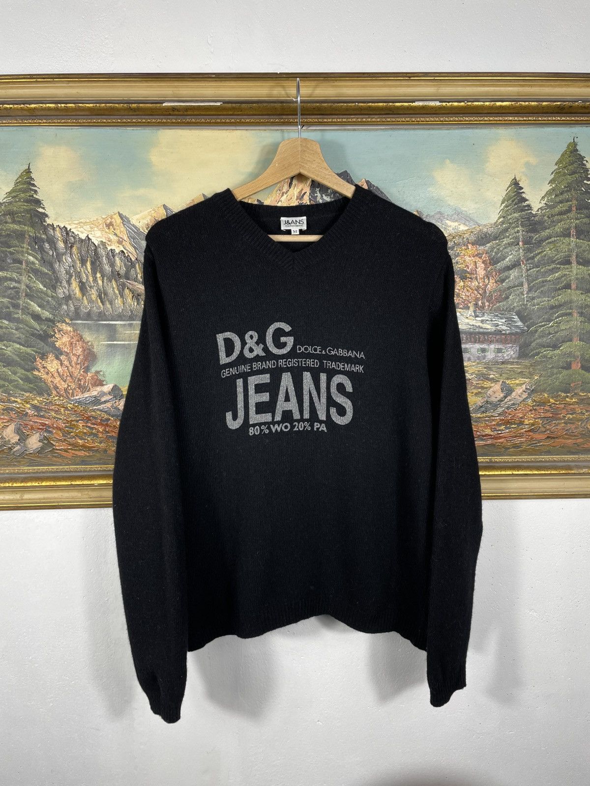 Dolce & Gabbana × Vintage Dolce&Gabbana D&G Jeans Retro 00s V-Neck Knit Jumper Pull Size M / US 6-8 / IT 42-44 - 1 Thumbnail