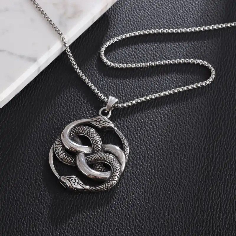 Jewelry × Vintage Punk Double Ouroboros Pendant Gothic Animal Viper Necklace Size ONE SIZE - 5 Thumbnail