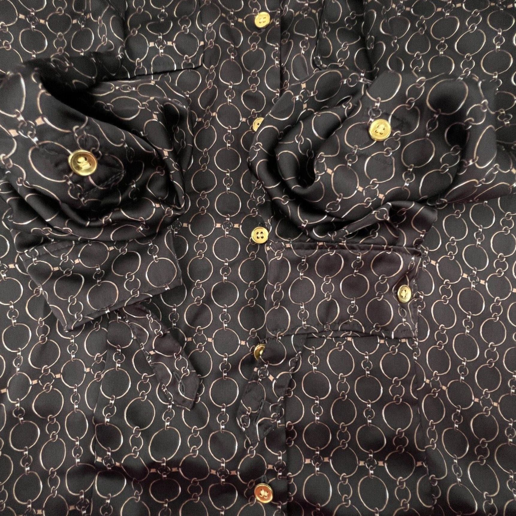 Jones New York Jones New York Womens Satin Top 6 Extra Large XL Brown Gold Chains Button Up Size M / US 6-8 / IT 42-44 - 6 Thumbnail