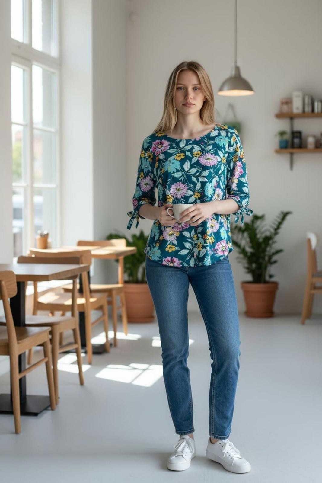 Loop & Weft West Loop Floral Print Women's Blouse With Tie Details Size M / US 6-8 / IT 42-44 - 2 Thumbnail