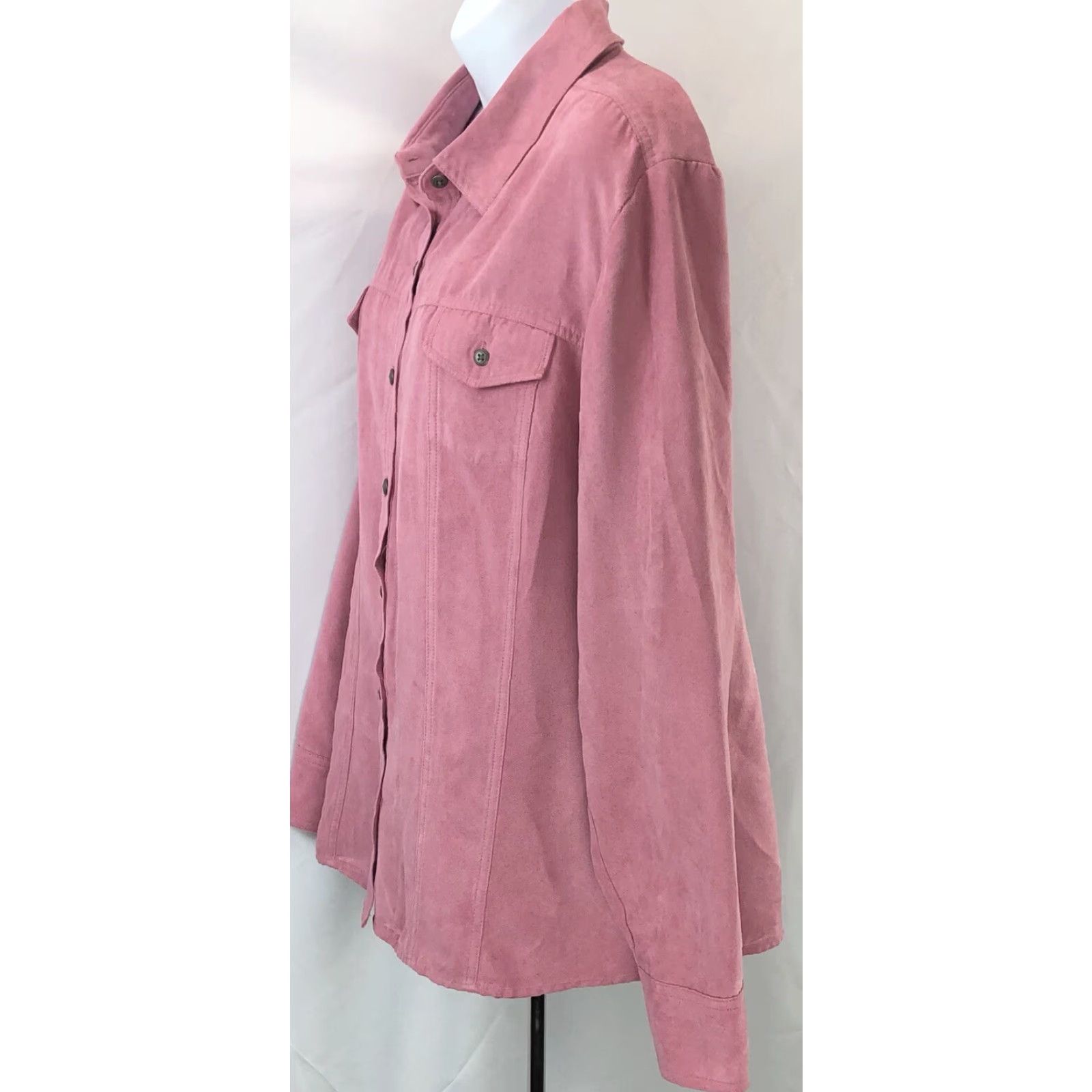 Croft & Barrow VINTAGE Croft Barrow Micro Suede Shacket Top XL Pink Button Up Pockets Cottage Western Size XL / US 12-14 / IT 48-50 - 2 Thumbnail