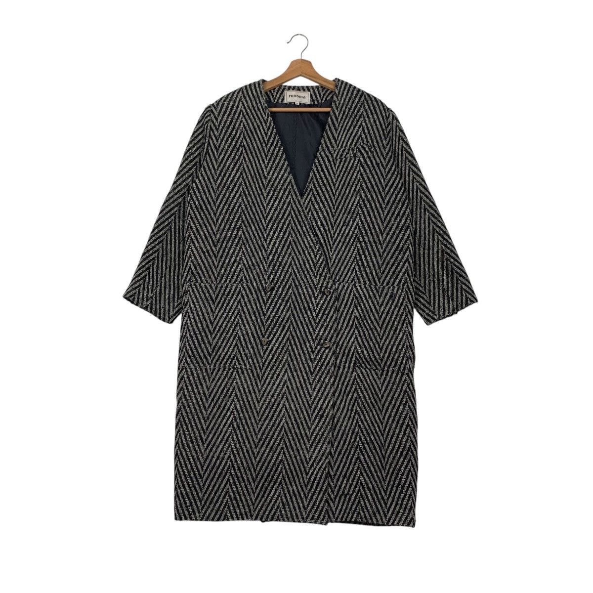 Renoma Vintage 90s RENOMA Herringbone Long Coat Oversized 2455-C110 Size US M / EU 48-50 / 2 - 1 Thumbnail