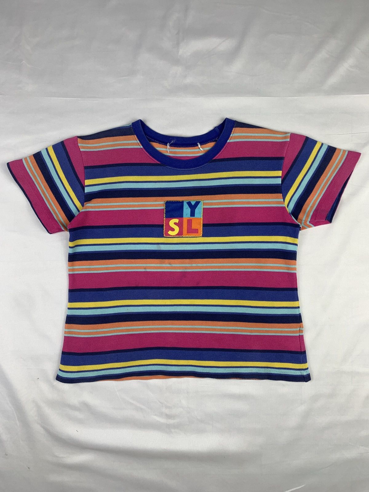 2000s Yves Saint Laurent Box Logo Embroidered Cropped Top