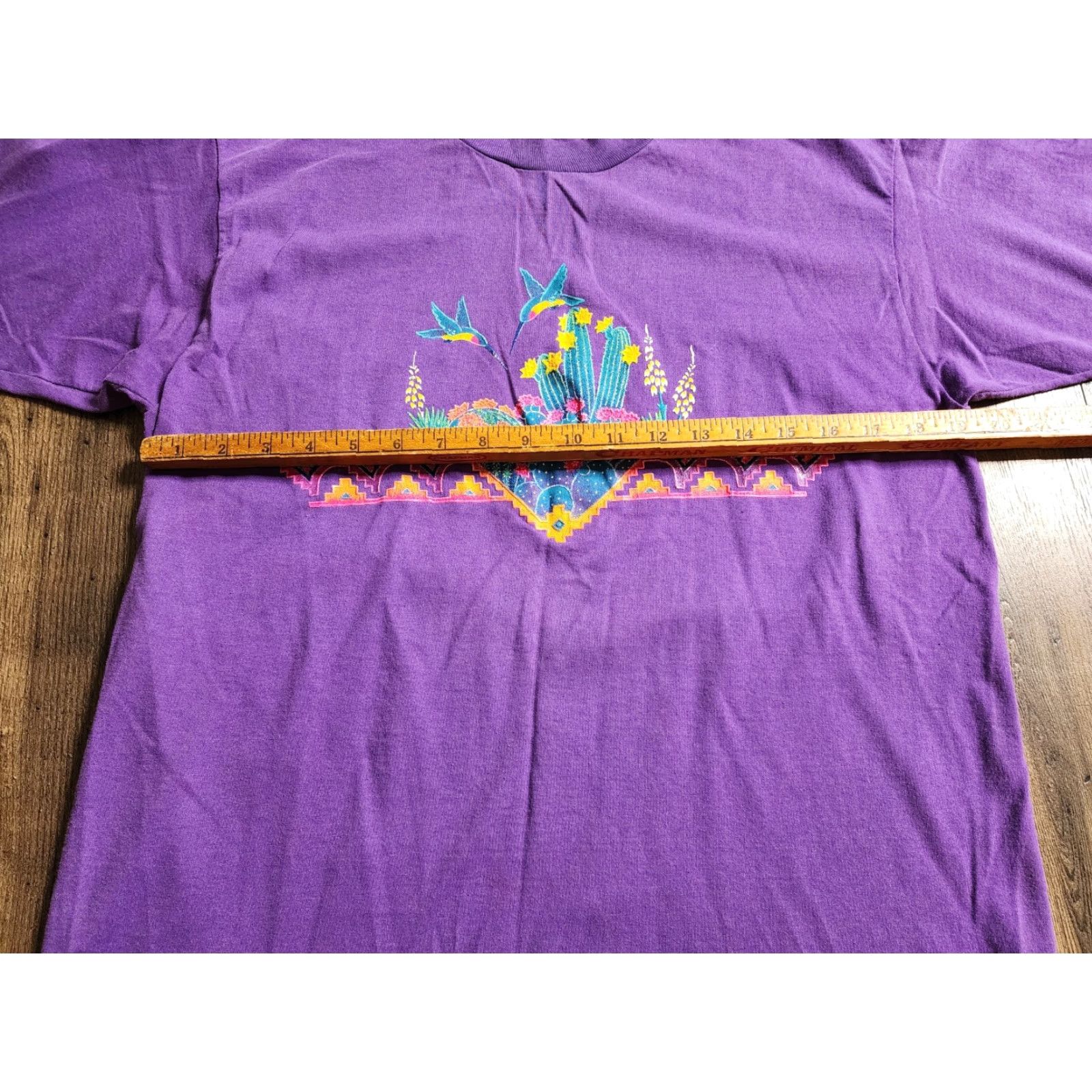 Fruit Of The Loom VINTAGE 90s Fruit of the Loom T-Shirt Mens L Purple Cactus Hummingbird Flowers Graphic Print Short Sleeve Crew Neck 90s Nature Retro Boys Mens Size US L / EU 52-54 / 3 - 3 Thumbnail