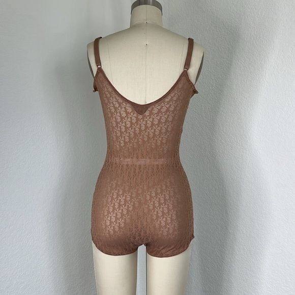 Dior RARE Dior Vintage Kardashian Nude Sheer Monogram Bodysuit 50 Size ONE SIZE - 10 Thumbnail