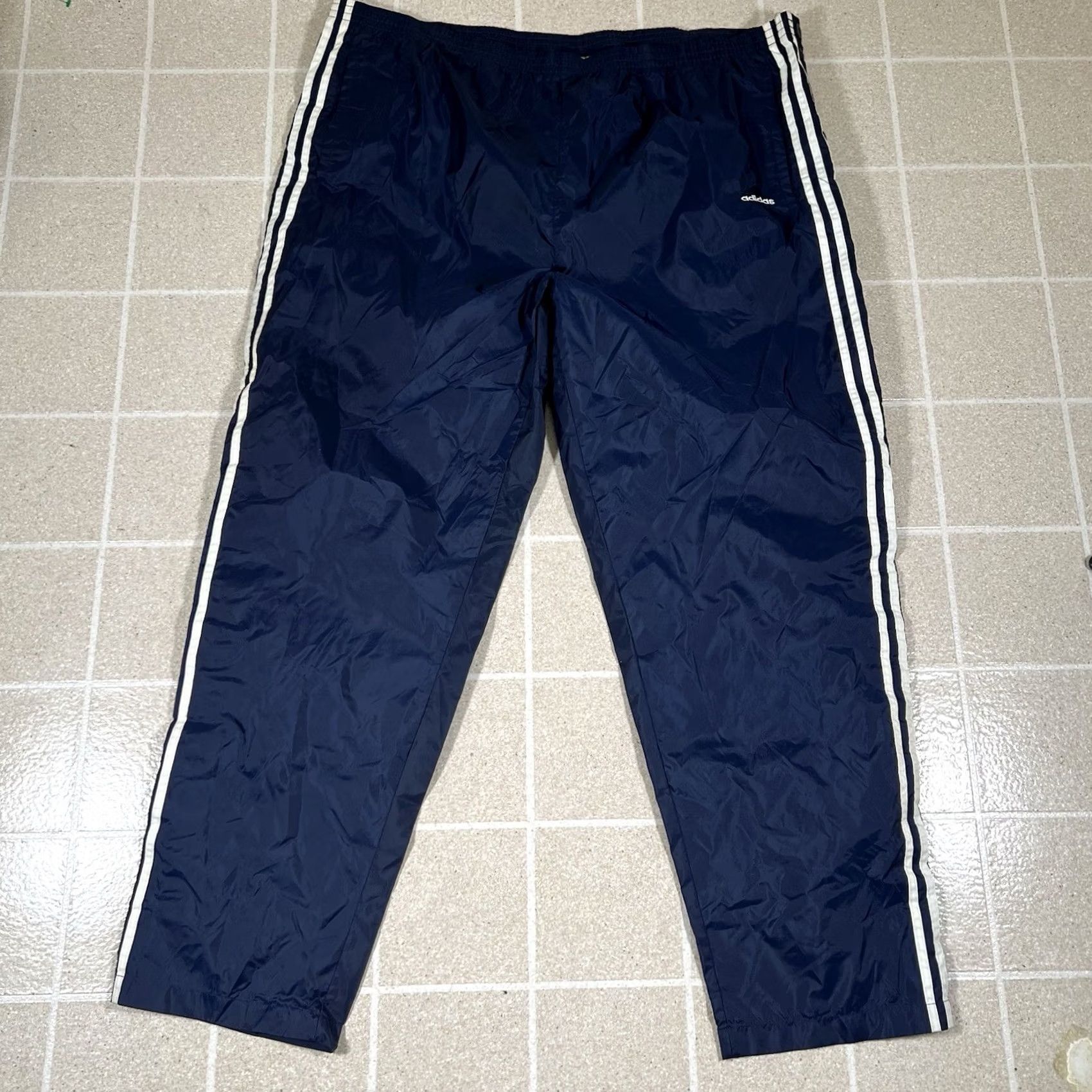 Adidas VINTAGE Adidas Windbreaker Track Pants Men's 2XL Warm-Up Blue Navy Lined Track Pants 2XL Mens Navy Blue Lined Wide Leg Snap Button 1990s 2000s Size US 39 - 2 Thumbnail