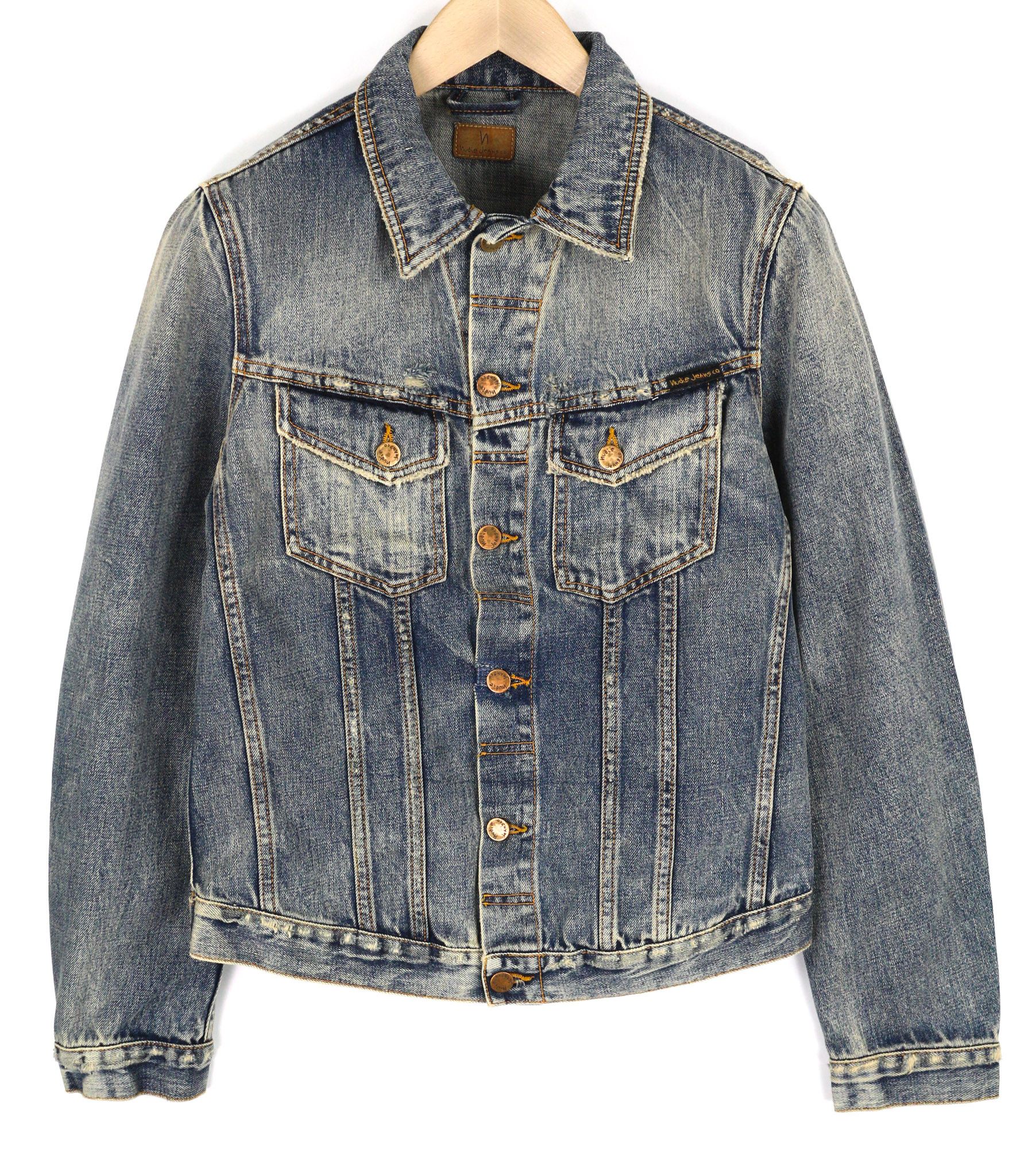 Nudie Jeans BILLY S Shimmering Indigo Washed Ripped Polo Jacket 82491 Size US S / EU 44-46 / 1 - 1 Thumbnail