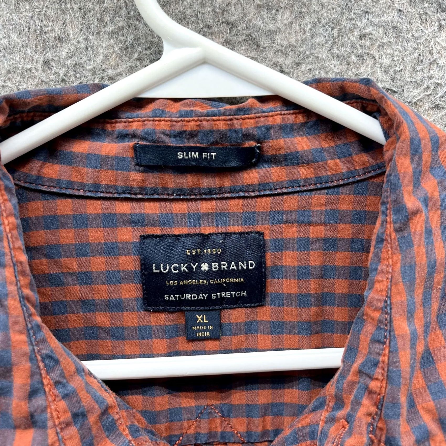 Lucky Brand Lucky Brand Shirt Mens XL Orange Check Saturday Stretch Slim Fit Button Front Size US XL / EU 56 / 4 - 7 Thumbnail