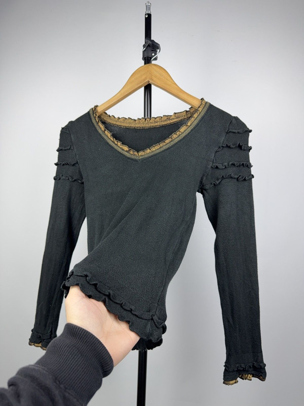 Japanese Brand Vintage Gothic Ruffle Trim Black Sheer Long Sleeve Top Size S / US 4 / IT 40 - 4 Thumbnail