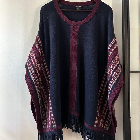 Club Monaco Club Monaco Knit Fair Isle Print Tassel Hem Poncho Sweater Size M / US 6-8 / IT 42-44 - 1 Thumbnail
