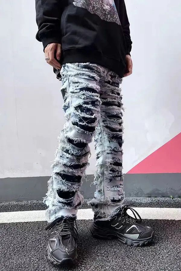 VIBE Retro distressed washed ripped stretch jeans Size US 32 / EU 48 - 2 Thumbnail
