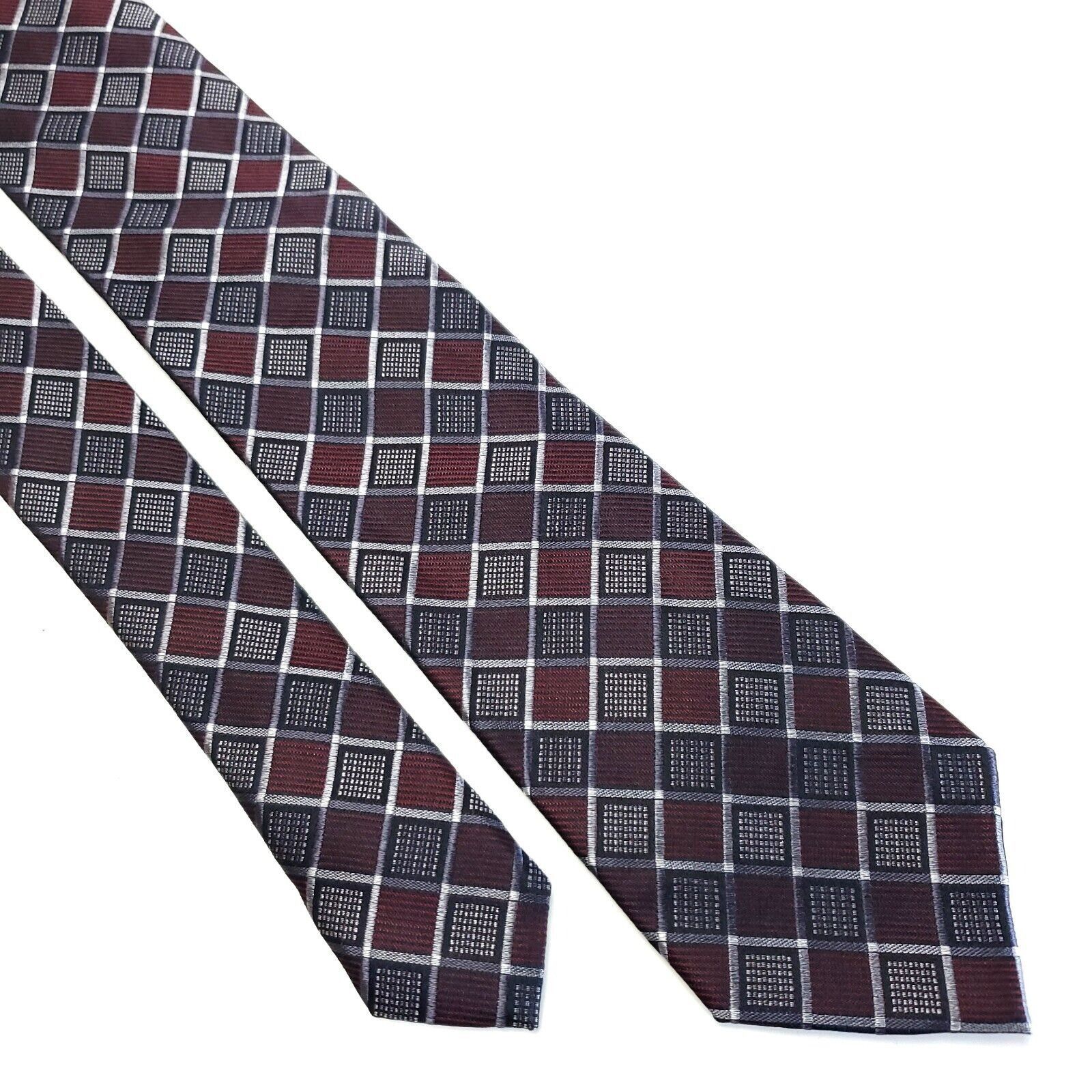 Pronto Uomo Pronto Uomo Platinum Red Gray Plaid Long Skinny Silk Tie Size ONE SIZE - 1 Thumbnail