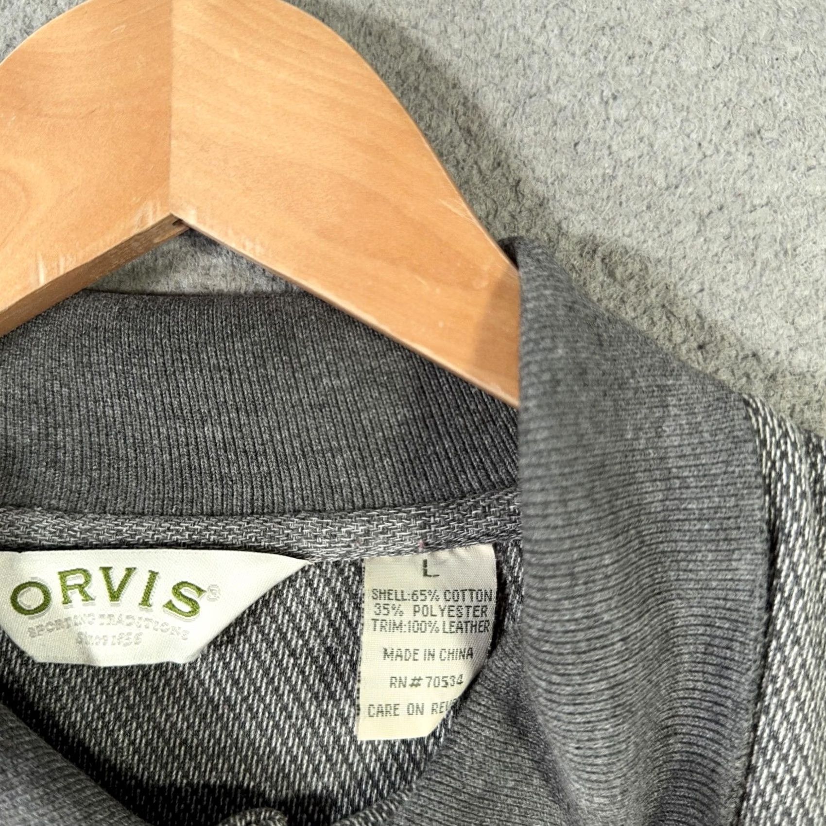 Orvis VINTAGE Orvis Sweater Men Large Gray Polo Collar Leather Elbow Patches Pullover Size US L / EU 52-54 / 3 - 3 Thumbnail