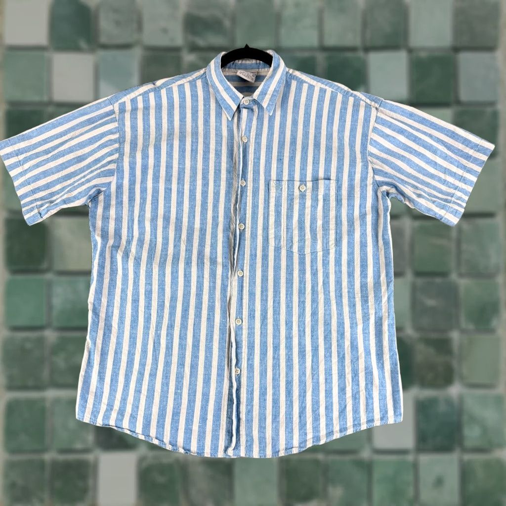 CO VINTAGE Cucamonga Clothing Co Button Up Shirt Mens M Blue Striped Cotton Shirt Mens Medium Blue Striped Vintage Cotton Size US M / EU 48-50 / 2 - 1 Thumbnail
