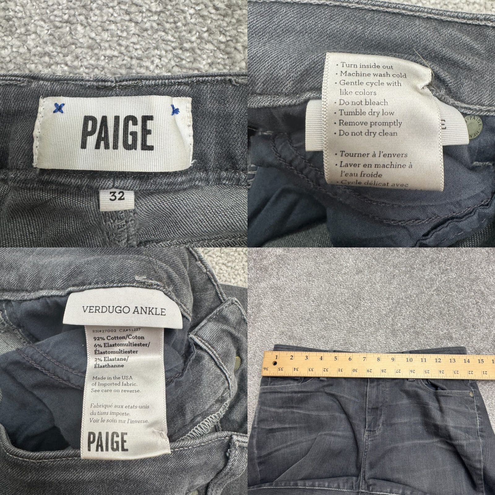 Paige Paige Verdugo Ankle Jeans Women 32 Gray Mid Rise Skinny 28x27 Size 24" / US 00 / IT 34 - 8 Thumbnail