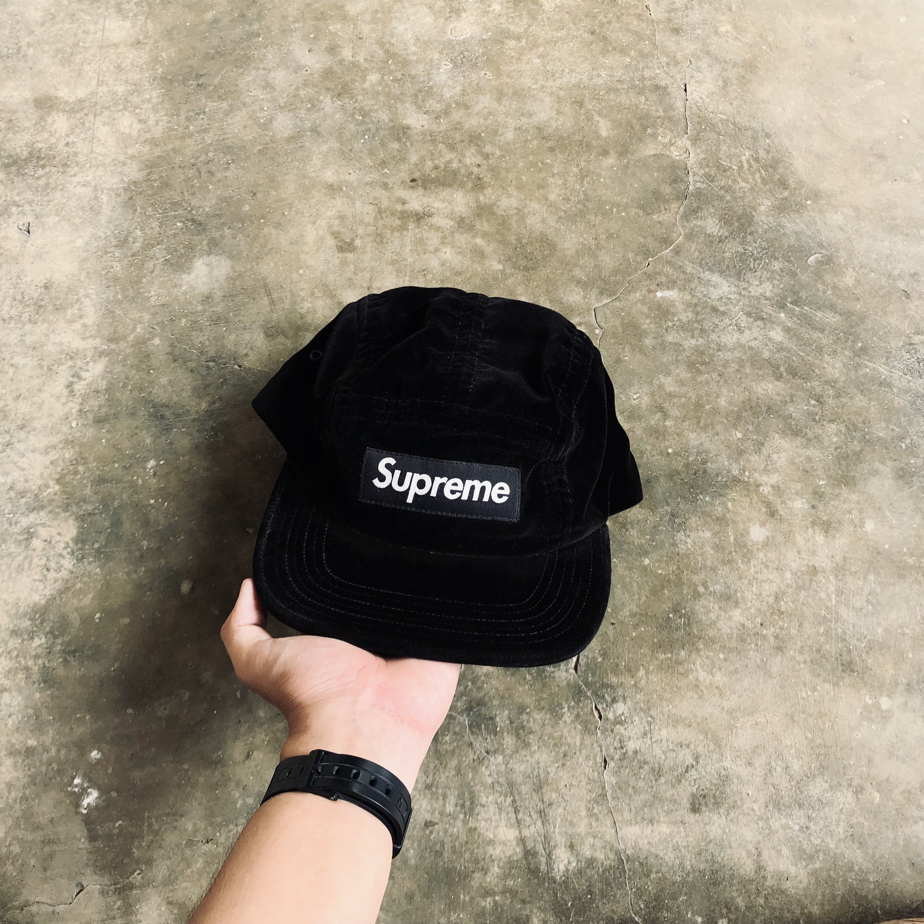 Supreme Box Logo Camp Cap Velvet Black