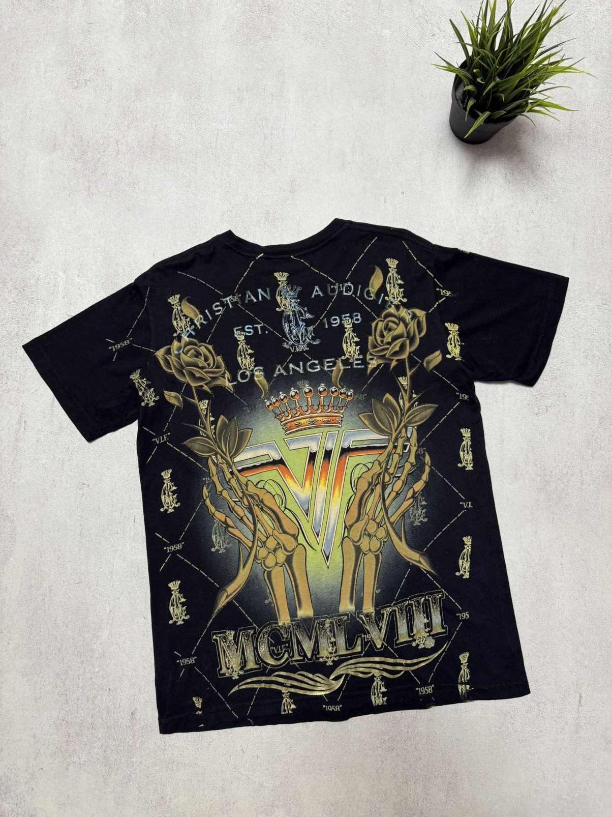 Christian Audigier × Ed Hardy × Japanese Brand Vintage Christian Audigier T Shirt Tee Overprinted Black Y2K Size US S / EU 44-46 / 1 - 8 Thumbnail