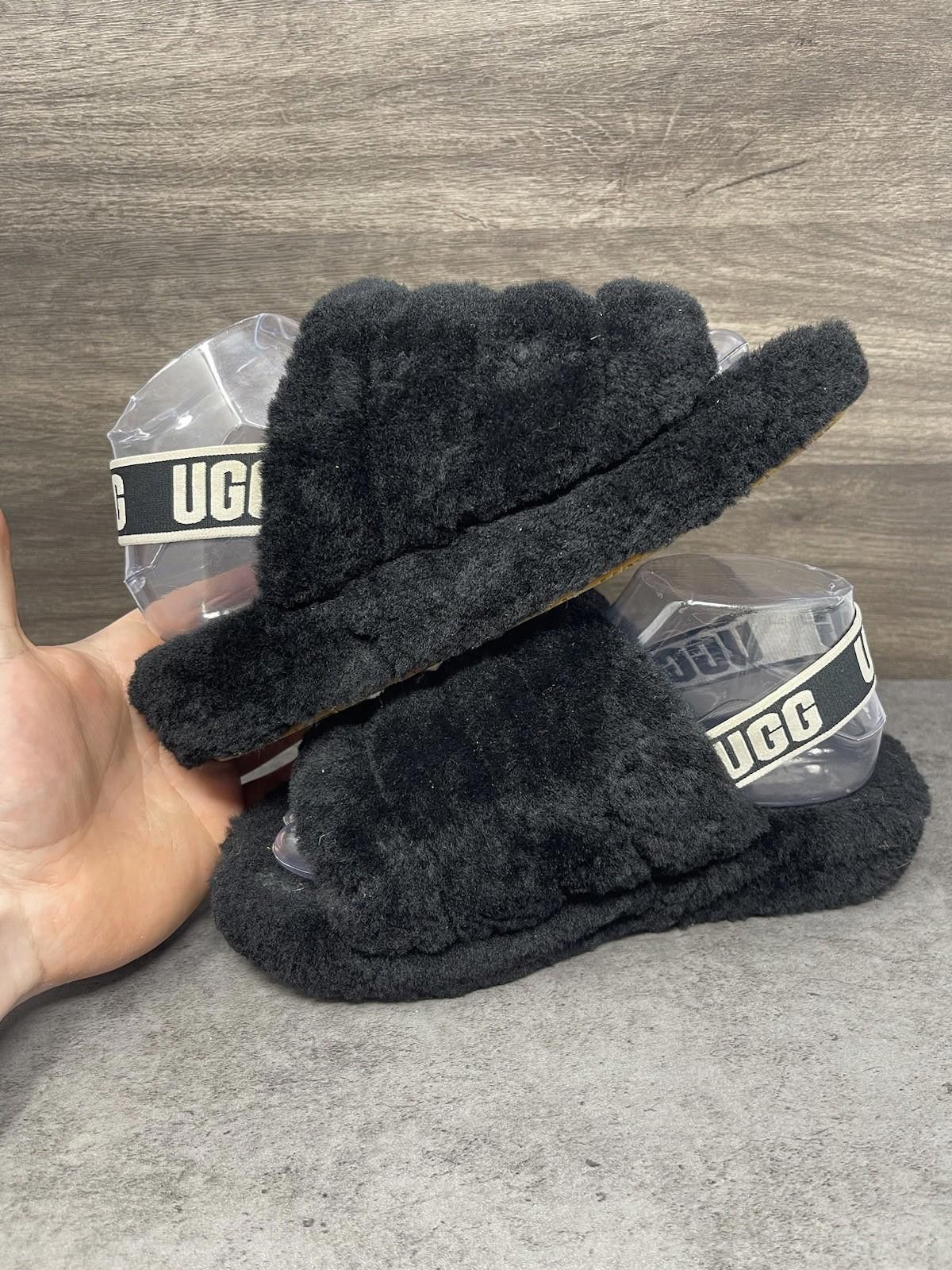 Ugg UGG Fluff Yeah Slide Slippers Womens Size 7 Black Fur Size US 7 / IT 37 - 7 Thumbnail