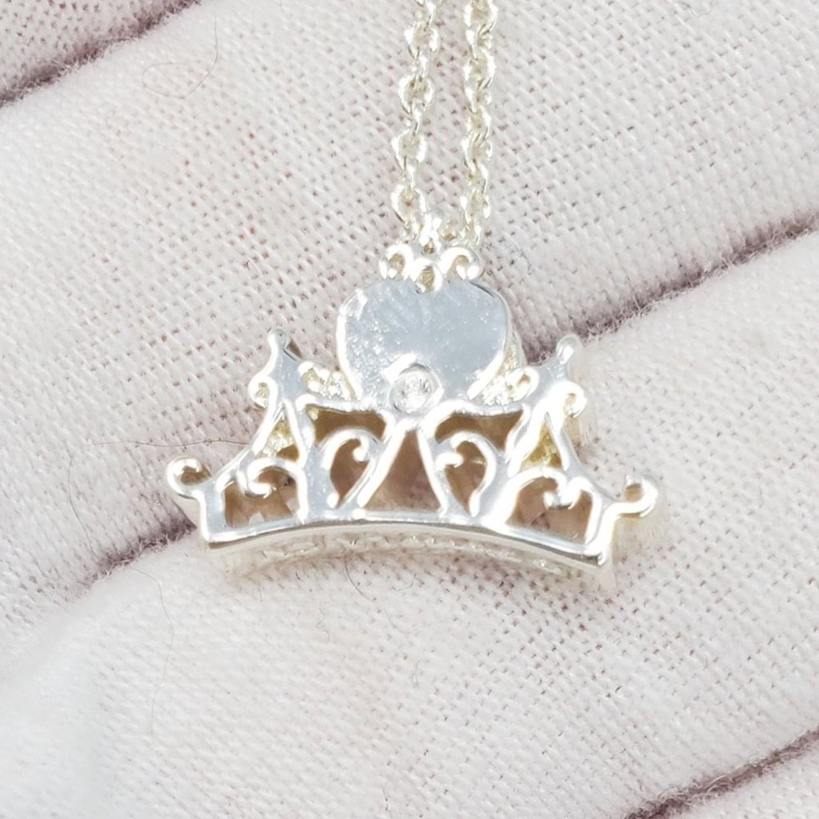 Disney Disney Silver & White Rhinestone Heart Crown Necklace Size ONE SIZE - 7 Thumbnail