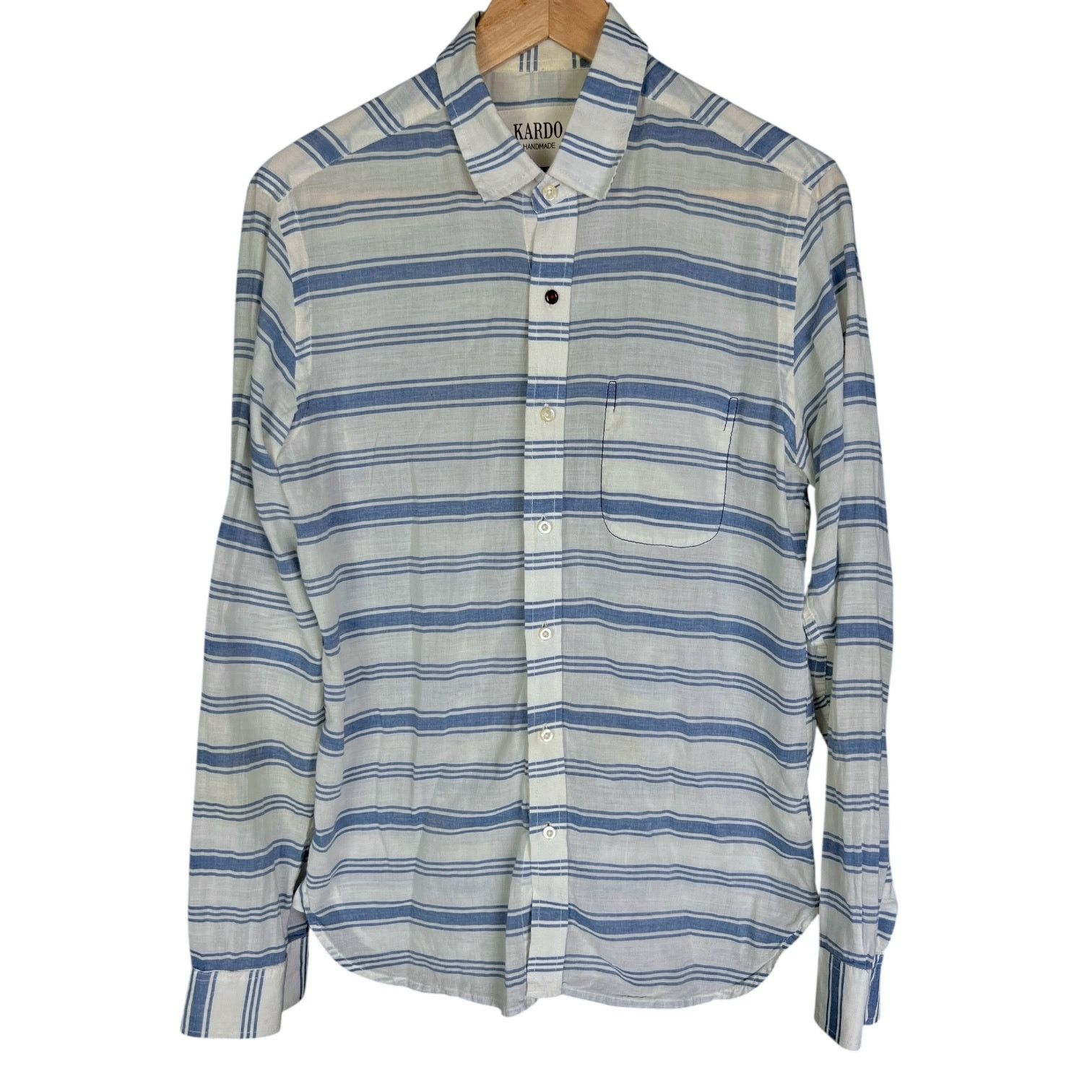 Men's Kardo Handmade Blue/White Button-Up Shirt $225 Retail