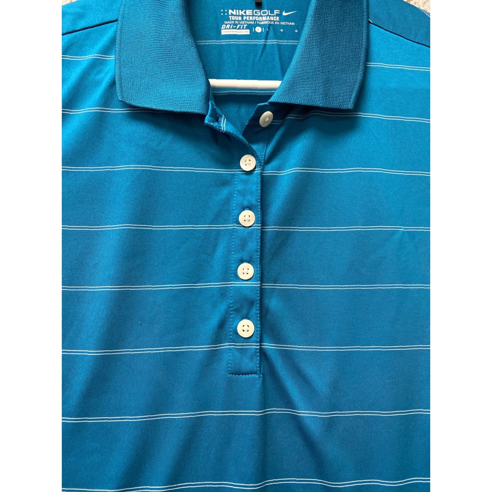 Nike VINTAGE NIKE GOLF Performance Polo Womens Aqua L Dri-Fit Stripe Sleeveless /44-85 Size ONE SIZE - 2 Thumbnail