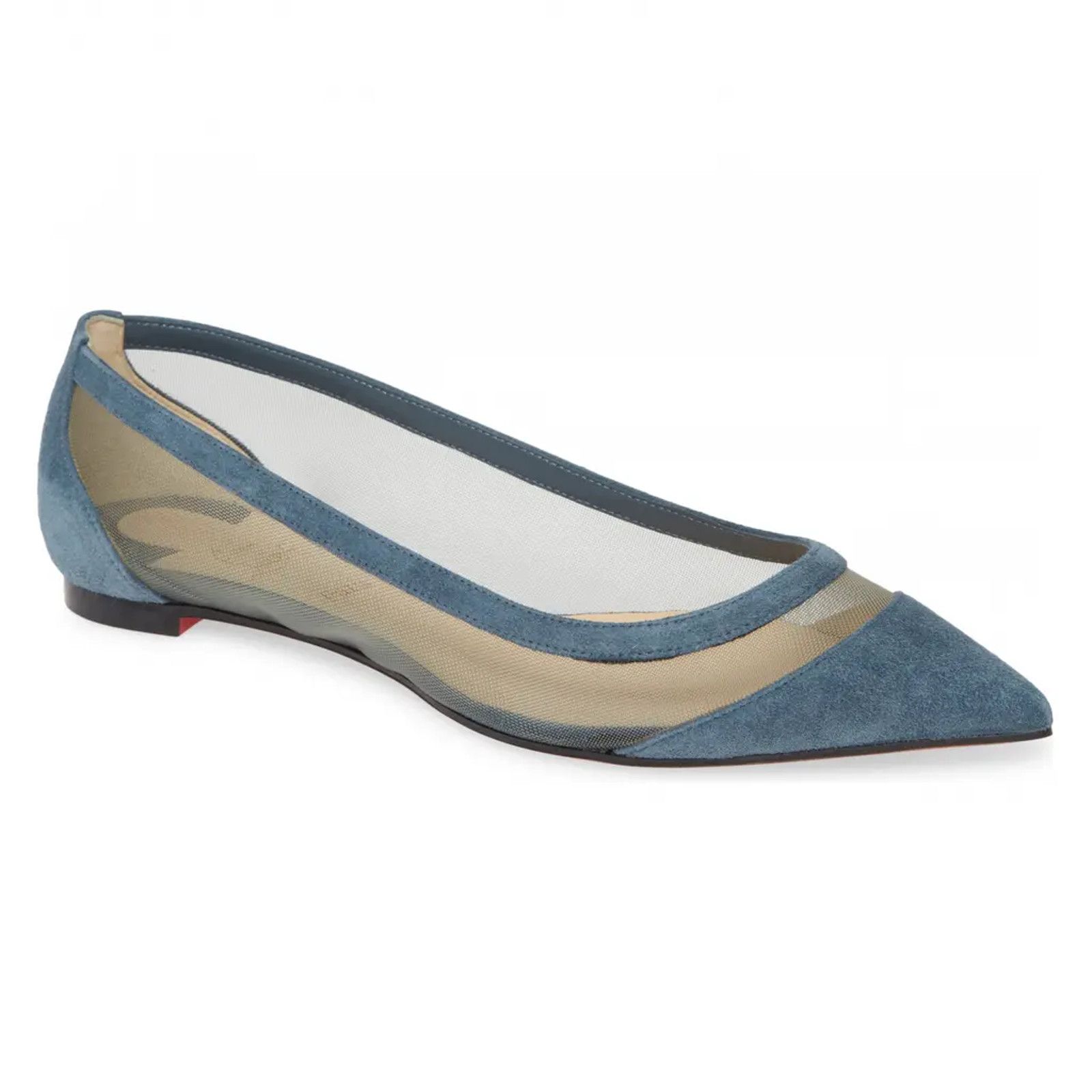 Christian Louboutin Galativi Blue Mesh Pointed Flat 37