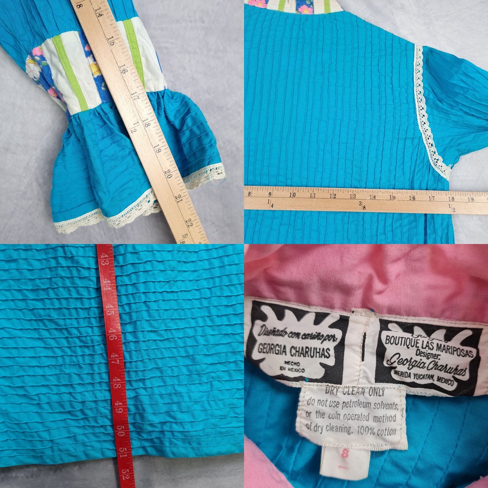 Folk VINTAGE Georgia Charuhas Maxi Dress Womens 8 Mexican Prairie Folk Eclectic Frida Dress Blue 70s 3/4 Sleeve Bell Mock Neck Casual Party/Cocktail Size M / US 6-8 / IT 42-44 - 11 Thumbnail